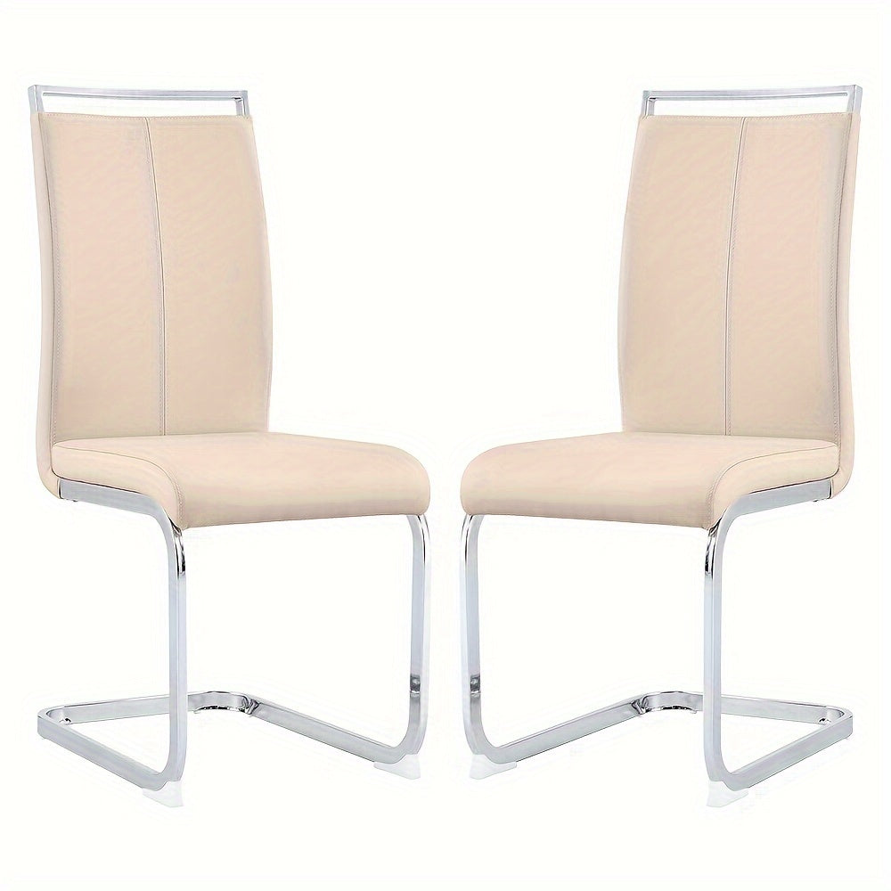 Stylish Beige Faux Leather Dining Chair with Silvery Metal Legs – Easy to Clean, Ideal for Modern Dining Rooms and Kitchens, Comfortable and Durable Seating, Chic and Neutral Design for Home Decor, Set of 2 Chairs, kitchen