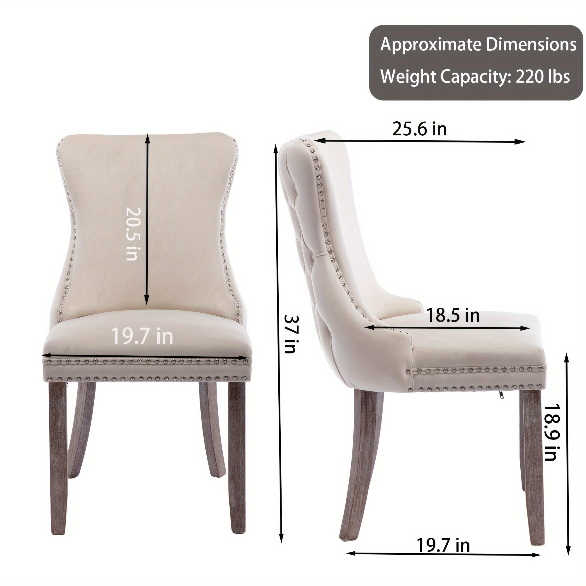 2 PCS Upholstered Wing-Back Dining Chair with Backstitching Nailhead Trim and Solid Wood Legs Beige