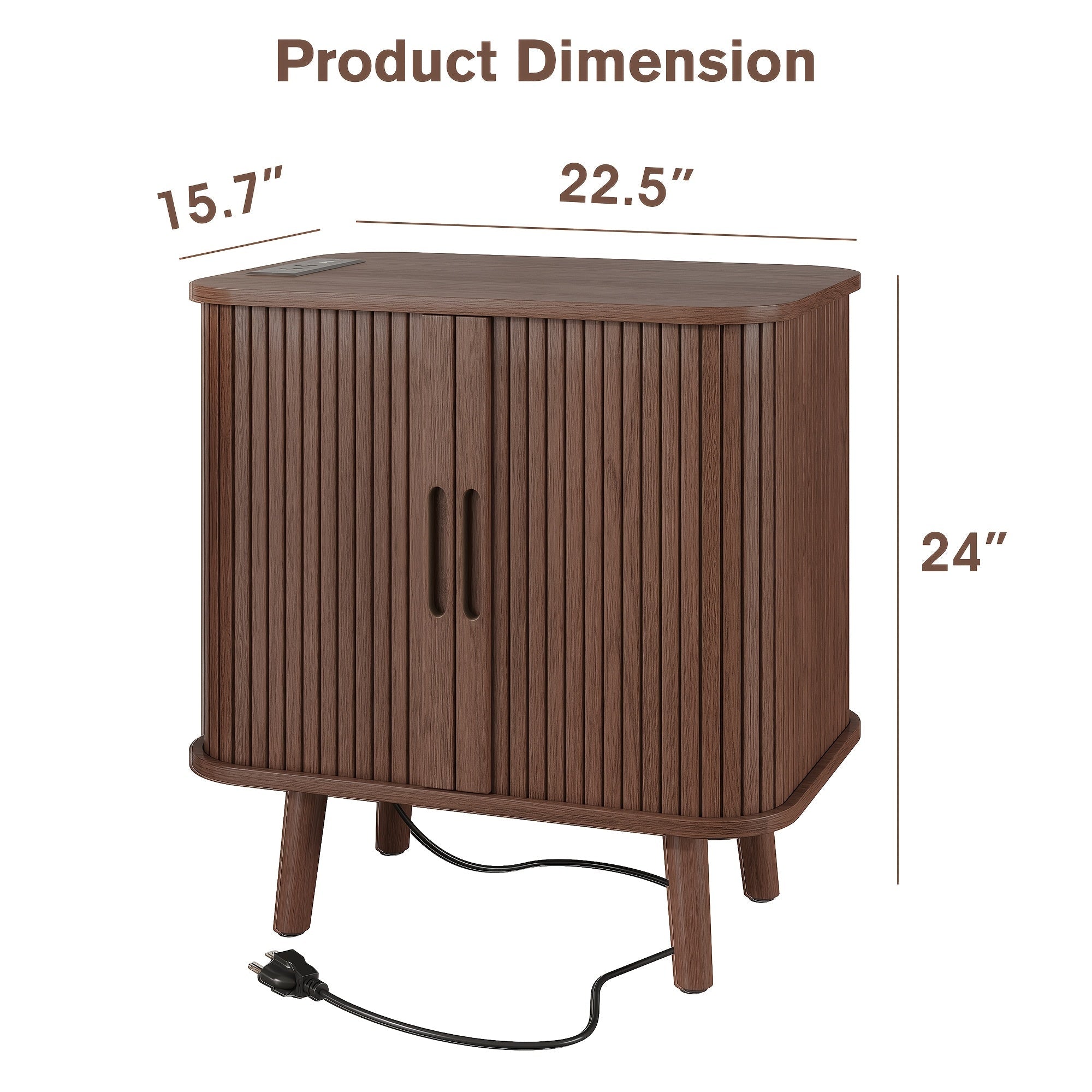 Mid-Century Modern Wood Nightstand with Sliding Doors, Non-Waterproof Solid Wood Bedside Table, with Drawers and Shelves, for Bedroom and Living Room