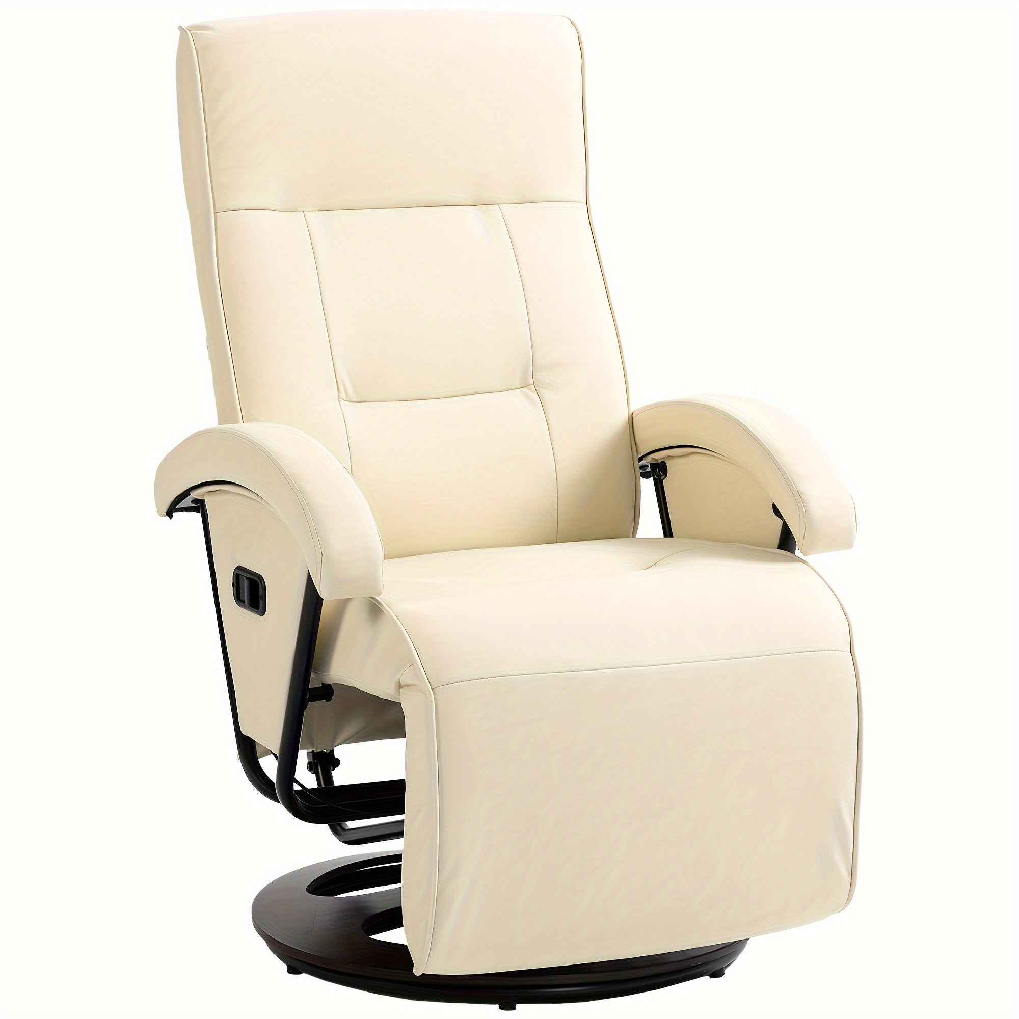 PU Recliner with Footrest, Lounge Chair with 135° Adjustable Backrest, Swivel Wood Base, Padded Seat & Armrests for Living Room, Beige