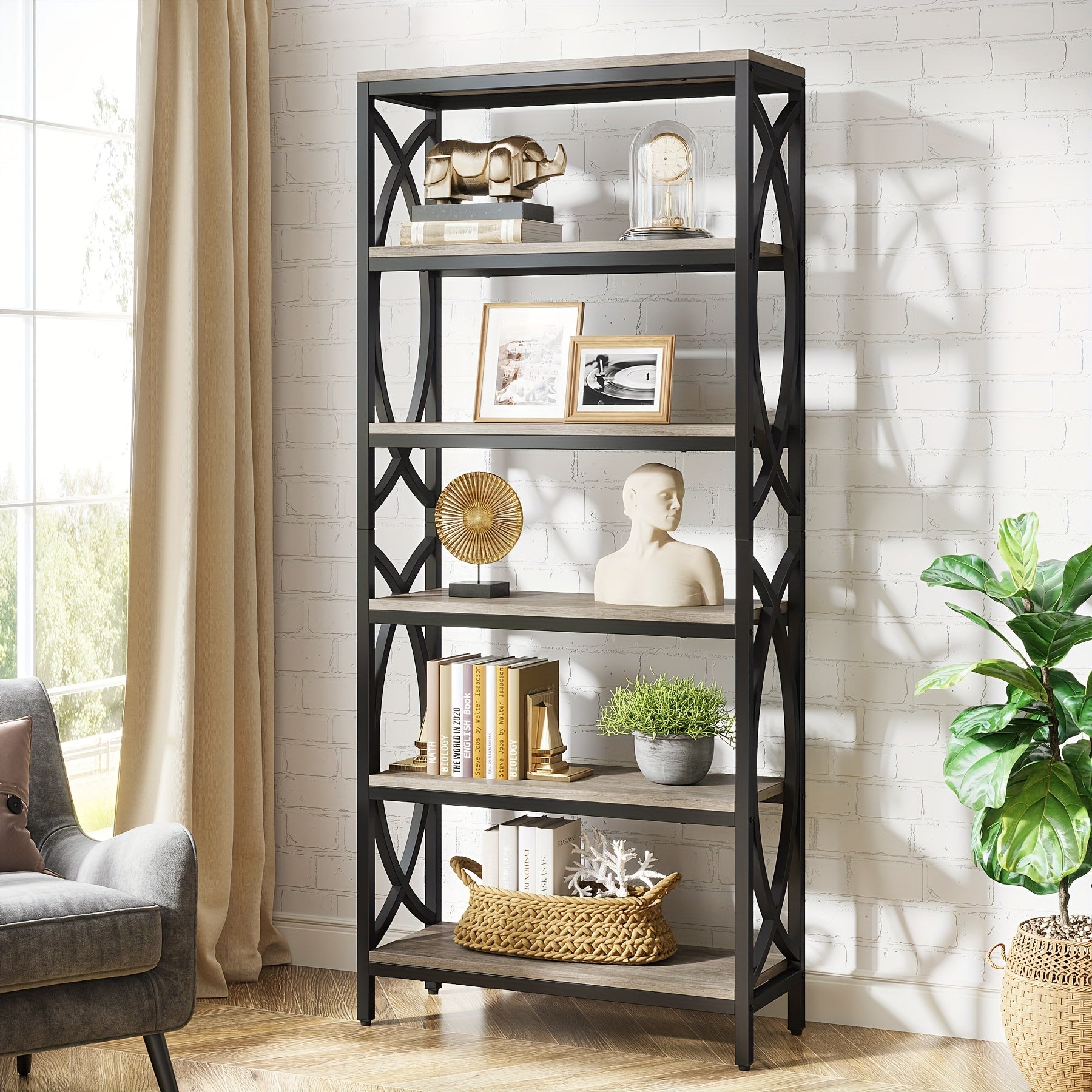 Introducing The 6-Tier Bookshelf 175cm Tall Bookcase Combining Modern Wooden Design With Durable Metal Frame.