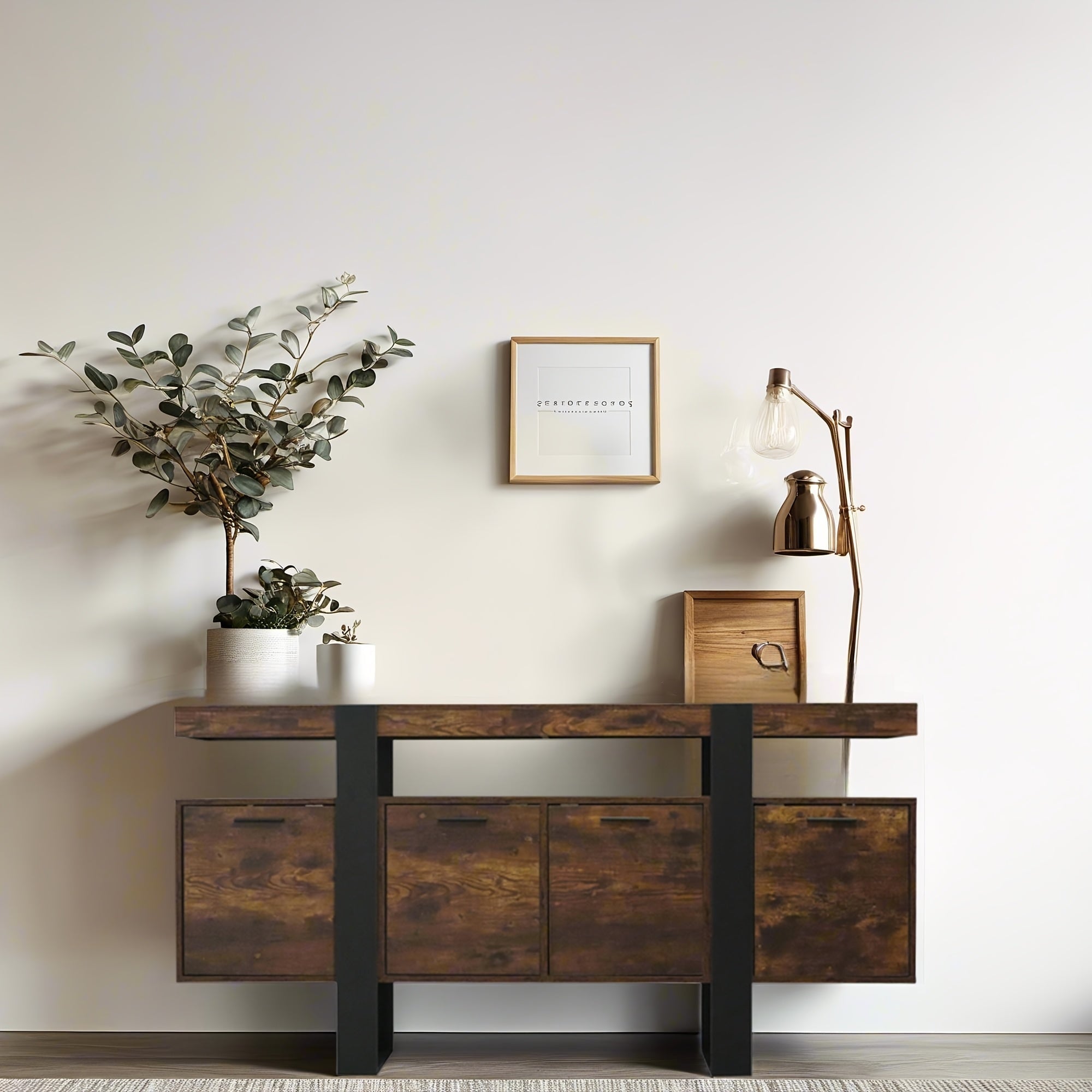 Rustic Brown TV Stand for 140-152cm TVs - Mid-Century Modern Entertainment Center with Storage Freestanding Wooden