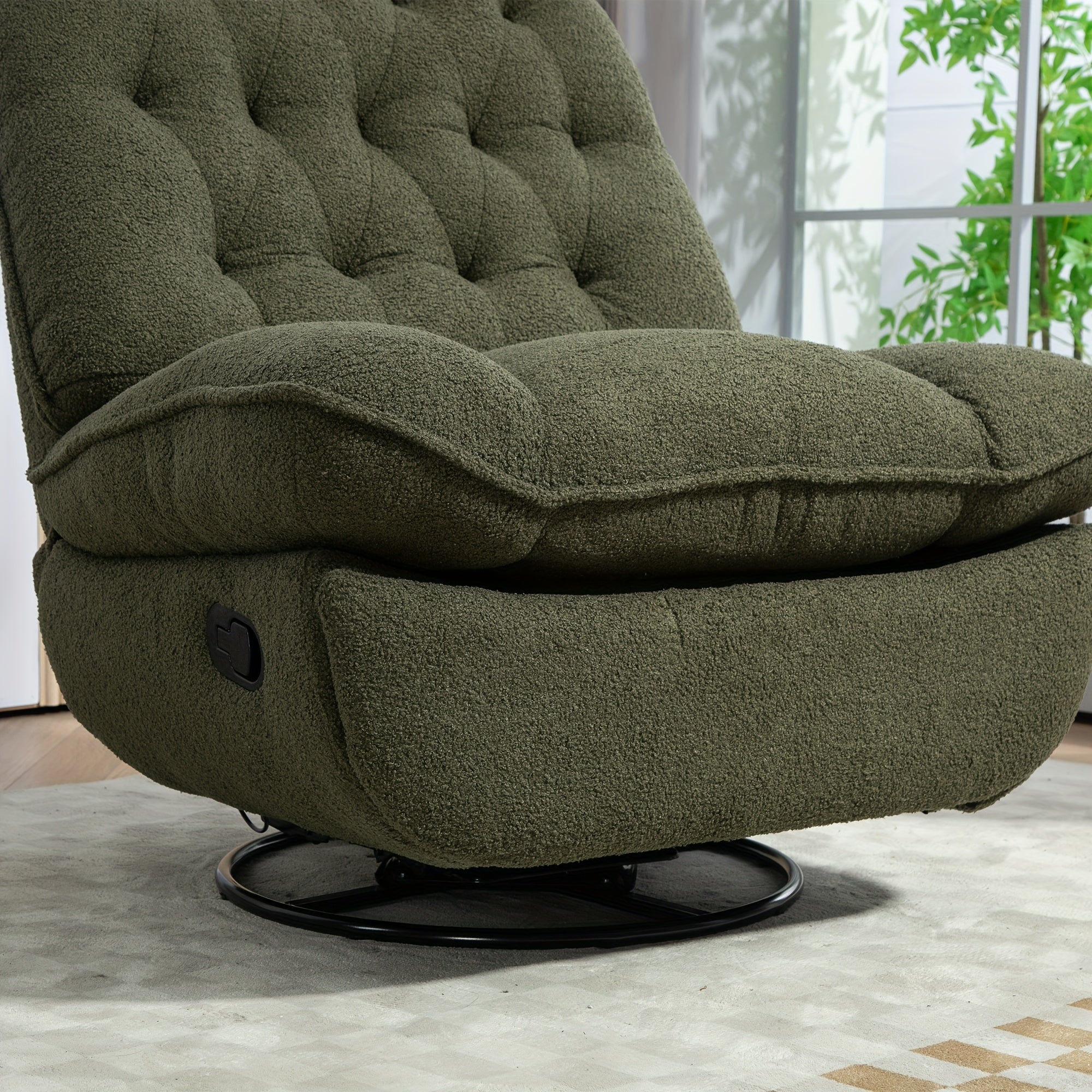 Chenille Glider Swivel Reclining Sofa Chair Swivel Rocker Recliner Chair, Manual Fabric Glider Nursery Recliner Chair, Single Rocking Modern Sofa Home Theater Seating For Living Room, Bedroom, Nursery - Green