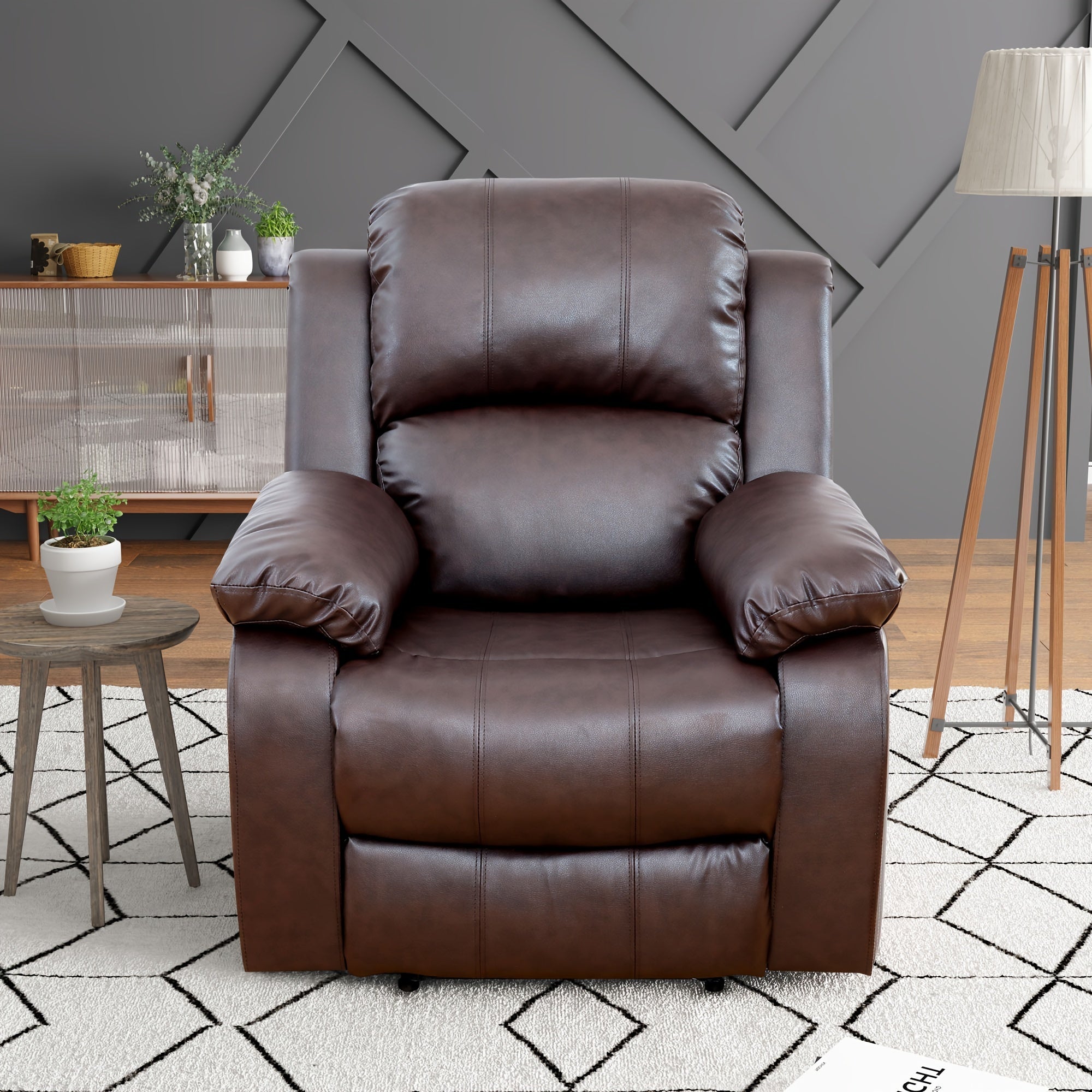 Elegant Brown Faux Leather Recliner Chair with Removable Cover - Plush Padded Sofa for Living Room, Office, and Dining Area, Easy Assembly Required