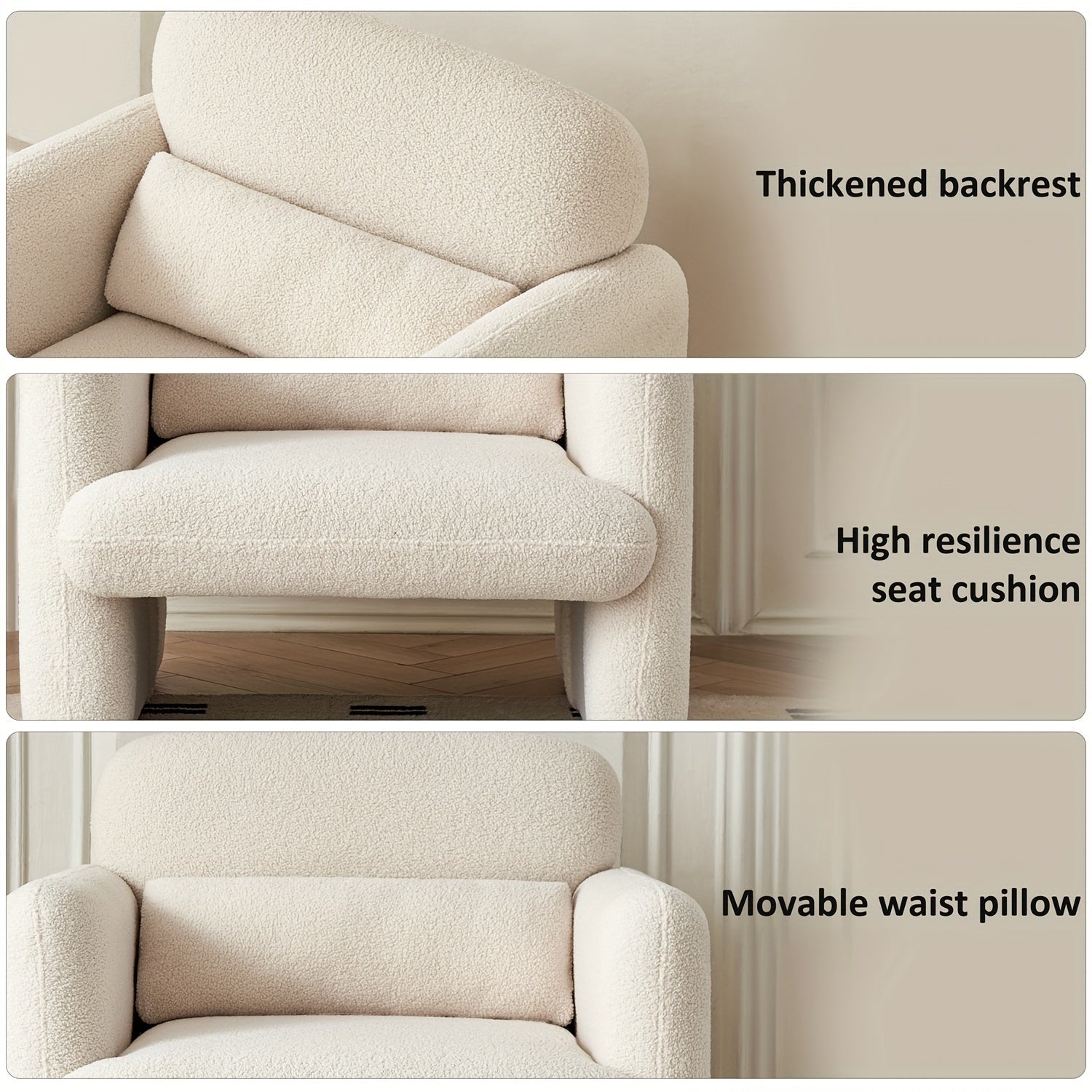 33.86" Accent Chairs Modern Sherpa Lamb Fabric Armed Chair Comfy Upholstered Armchair Leisure Single Sofa Chair with a Waist Pillow for Bedroom, Office and Living Room