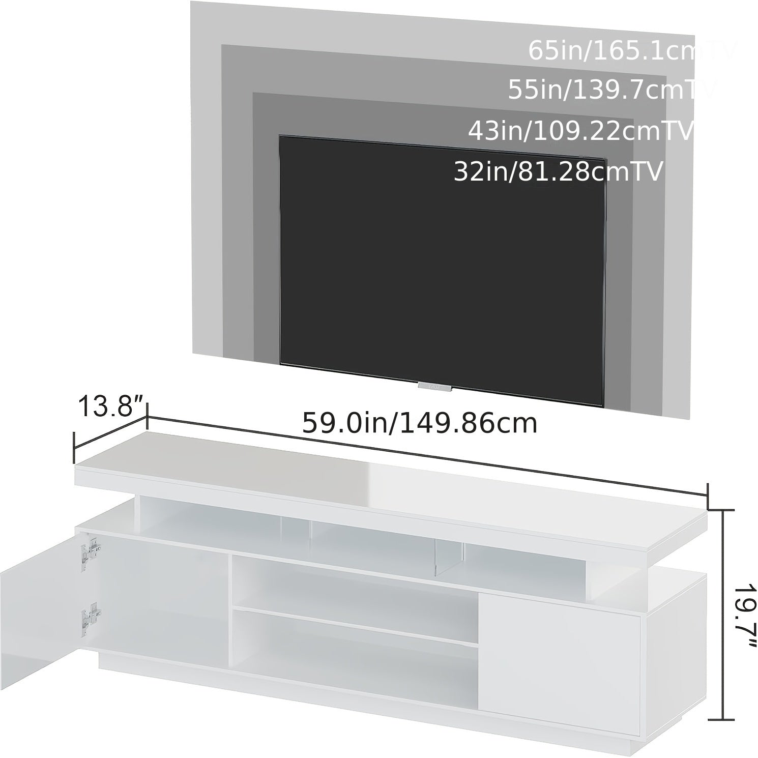 Compact Size Spacious Modern Black Wooden TV Stand with LED Lighting & Ample Storage - Fits Up to 65" TVs, Ideal for Contemporary Living Room, Features 5 Open Shelves & 2 Spacious Cabinets, No Assembly Required, Tv Table for