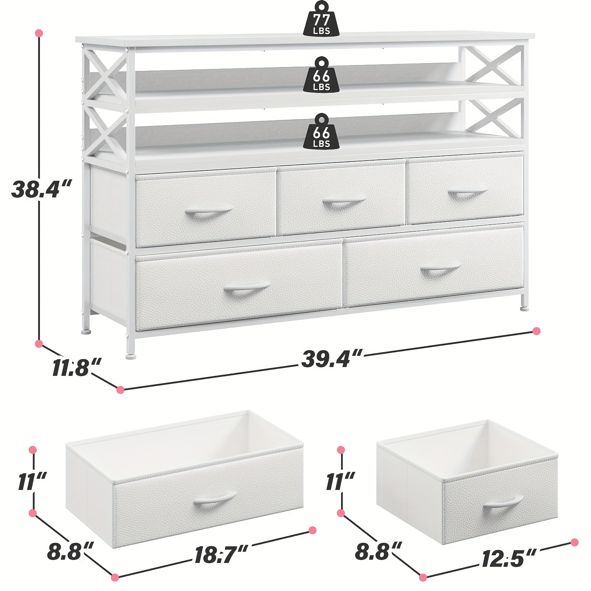 Dresser TV Stand Up To 55 Inch For Bedroom Entertainment Center With Fabric Drawers Media Console Table With Wood Open Shelves Storage Drawer Dresser For Bedroom, Living Room, Entryway Storage Drawer Units