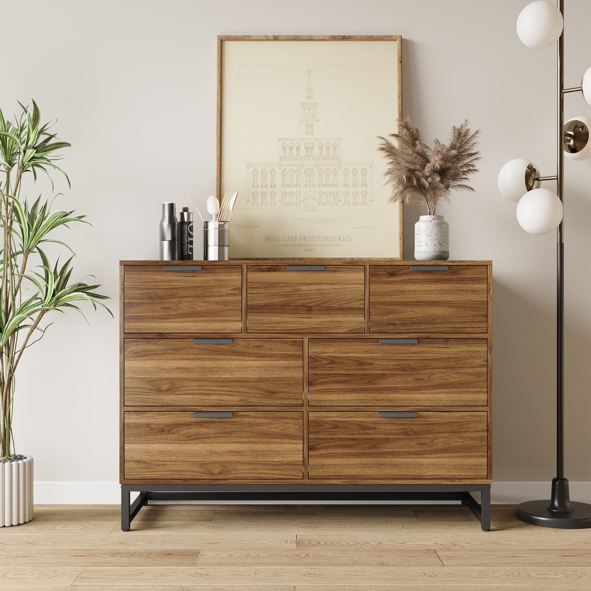 Antique Storage Cabinet with Seven Drawers Multifunctional Storage Cabinet Vintage Clothes Cabinet for Bedroom Living