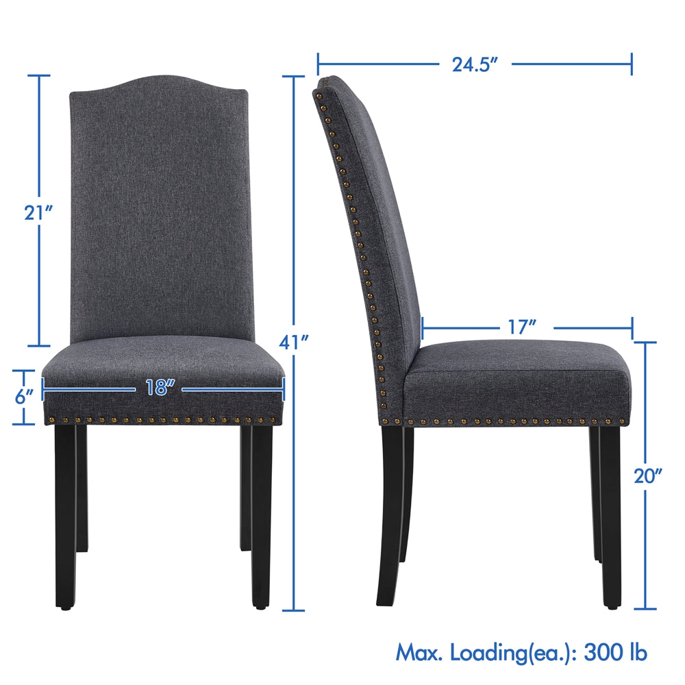 2pcs Dining Chairs Fabric Upholstered Kitchen Chair Parsons Chairs with Solid Wood Legs and Nailhead Trim Living Room Hotel Weeding Reception