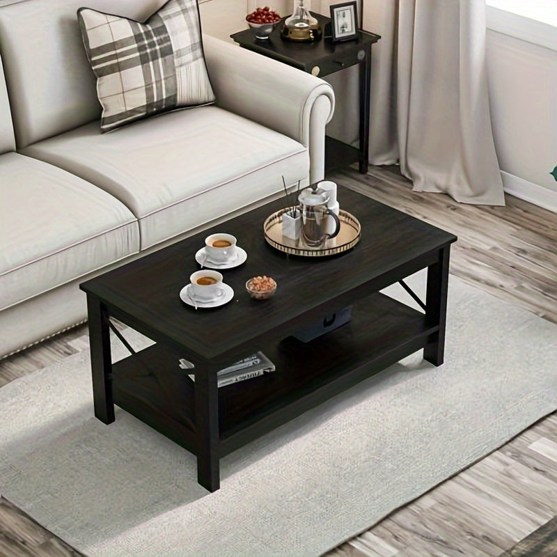 Sablyme Coffee Table Classic Cocktail Table with Storage Shelf, 39 inch, Black