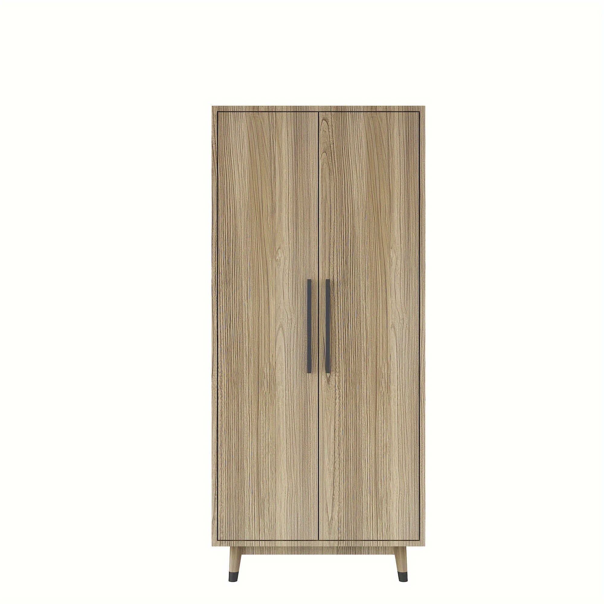 2 Door Armoire Wardrobe Bedroom Closet With 5 Storage Compartments And Hanging Rod For Bedroom