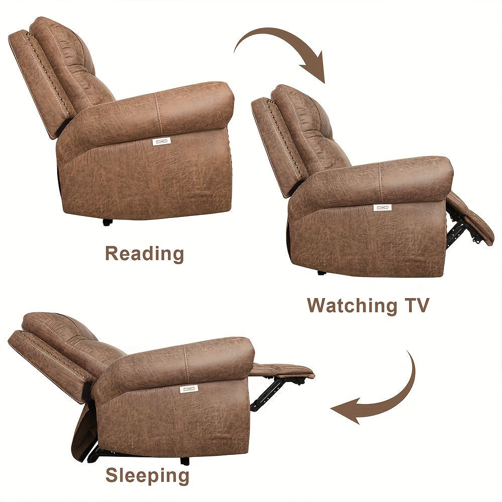 Elderly Power Recliner, Single Living Room Chair With Rivet And USB Port