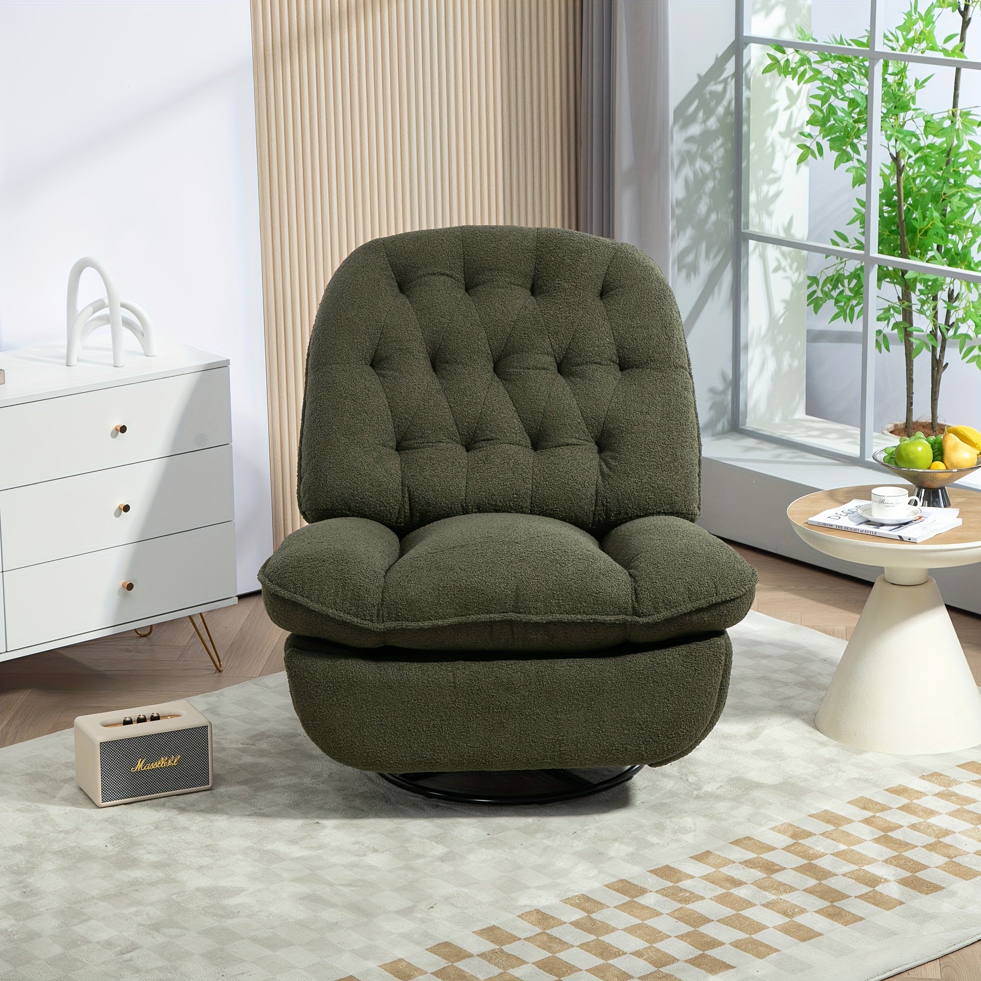 Chenille Glider Swivel Reclining Sofa Chair Swivel Rocker Recliner Chair, Manual Fabric Glider Nursery Recliner Chair, Single Rocking Modern Sofa Home Theater Seating For Living Room, Bedroom, Nursery - Green