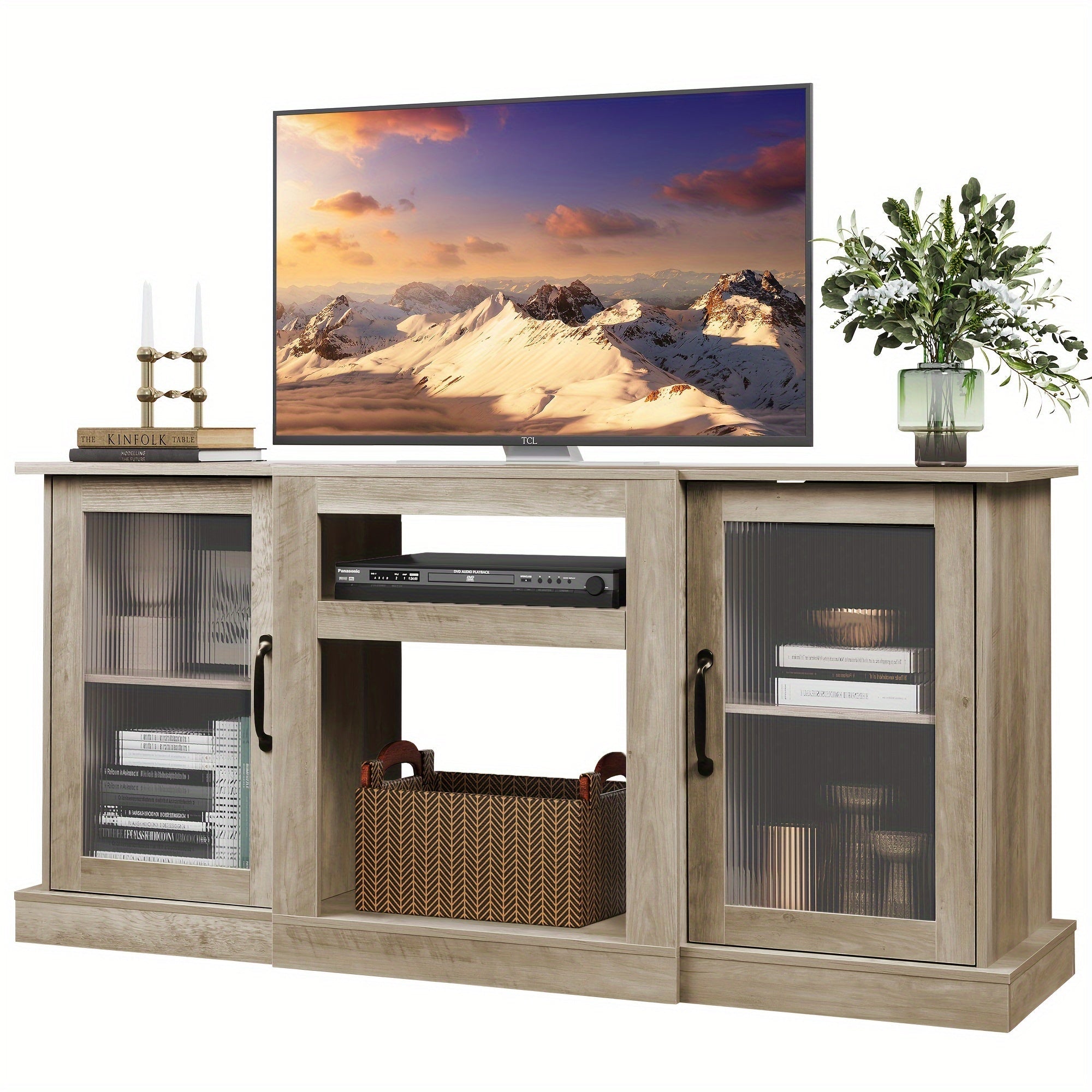 Retro TV Stand for 65 inch TV, TV Console Cabinet with Storage, Open Shelves Entertainment Center for Living Room and Bedroom