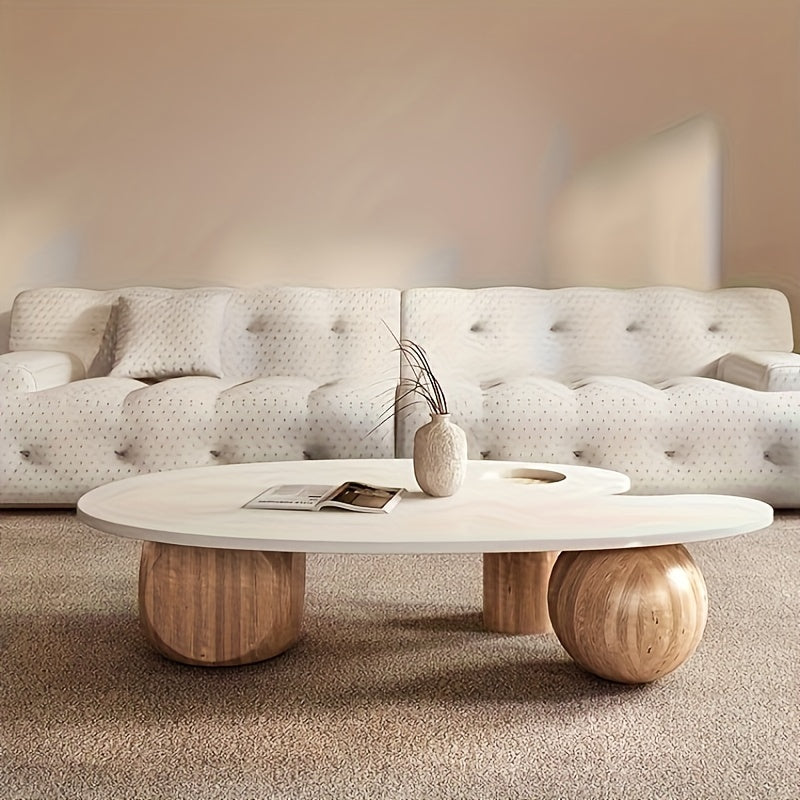 Coffee Table, 1 Piece, Unique, Modern, Solid Wood Base, Suitable For: Living Room, Bedroom, Office, Tea Cups, Coffee Bar Accessories, 1 Item Or Less, My Pending Delivery Items, White