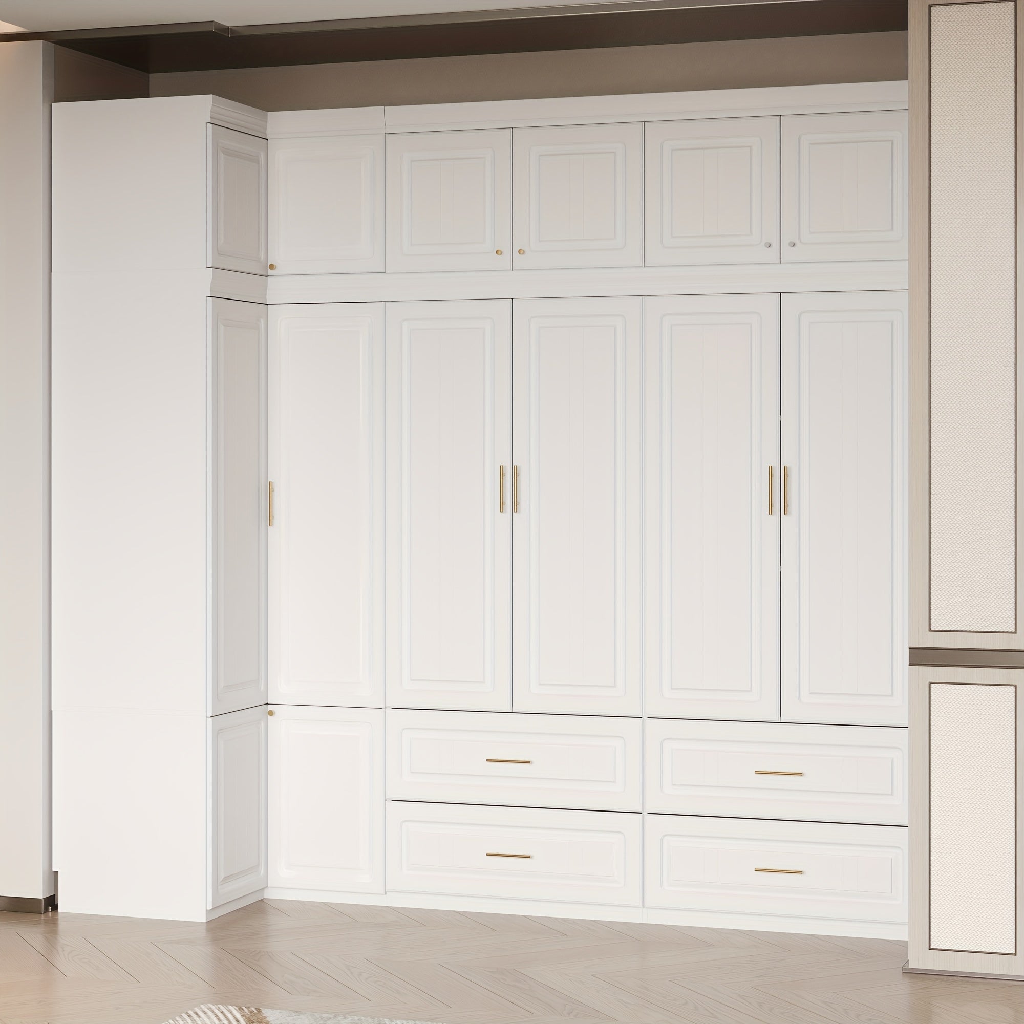 Closet Storage, Corner Wardrobe With Drawers For Efficient Room Utilization