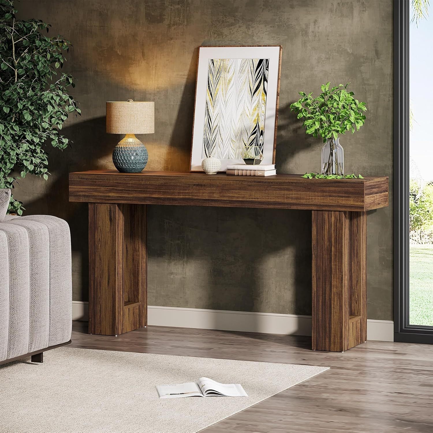 63-Inch Long Console Table, Wooden Rectangular Sofa Table Behind The Couch, Farmhouse Entryway Table for Entrance, Hallway, Living Room