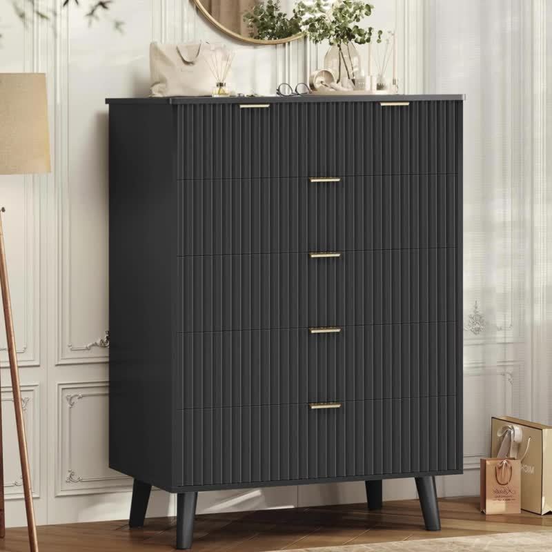Dresser For Bedroom Fluted Design Dresser With 6 Drawers Modern Tall Chest Of Drawers With Metal Handles Organizer