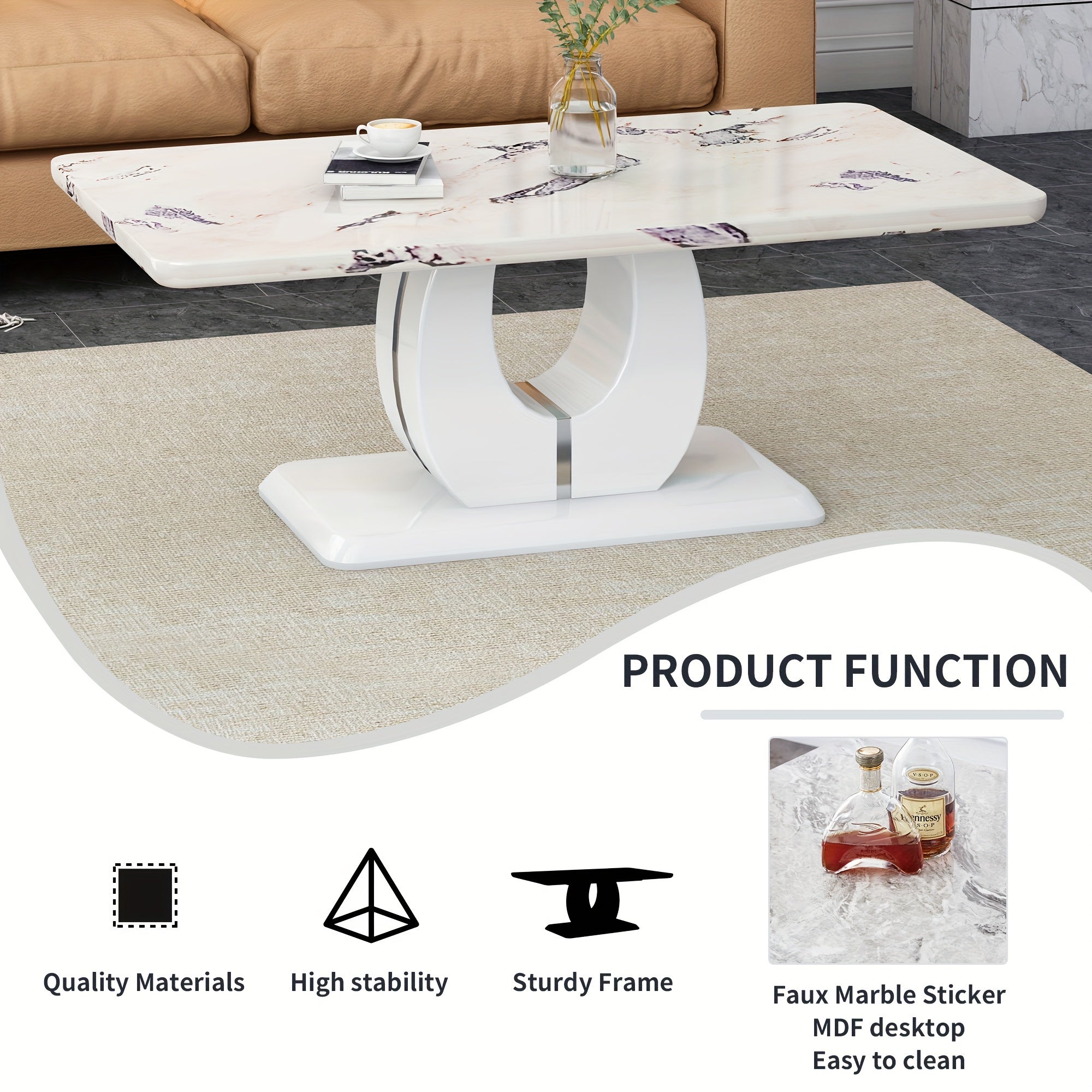 Modern Simple Luxury Imitation Marble Dining Table Rectangular Coffee Table. The Computer Desk. The Game Table. Suitable For Dining Room, Living Room, Terrace, Kitchen.