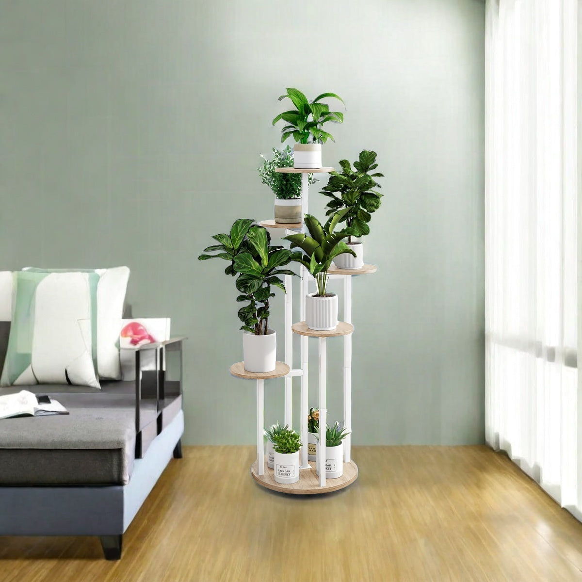 6 Tier 9 Pot Plant Stand Indoor, Tiered Plant Stands for Plants Multiple, Corner Flower Stand for Living Room, Multi-Layer Vintage Design Plant Shelf