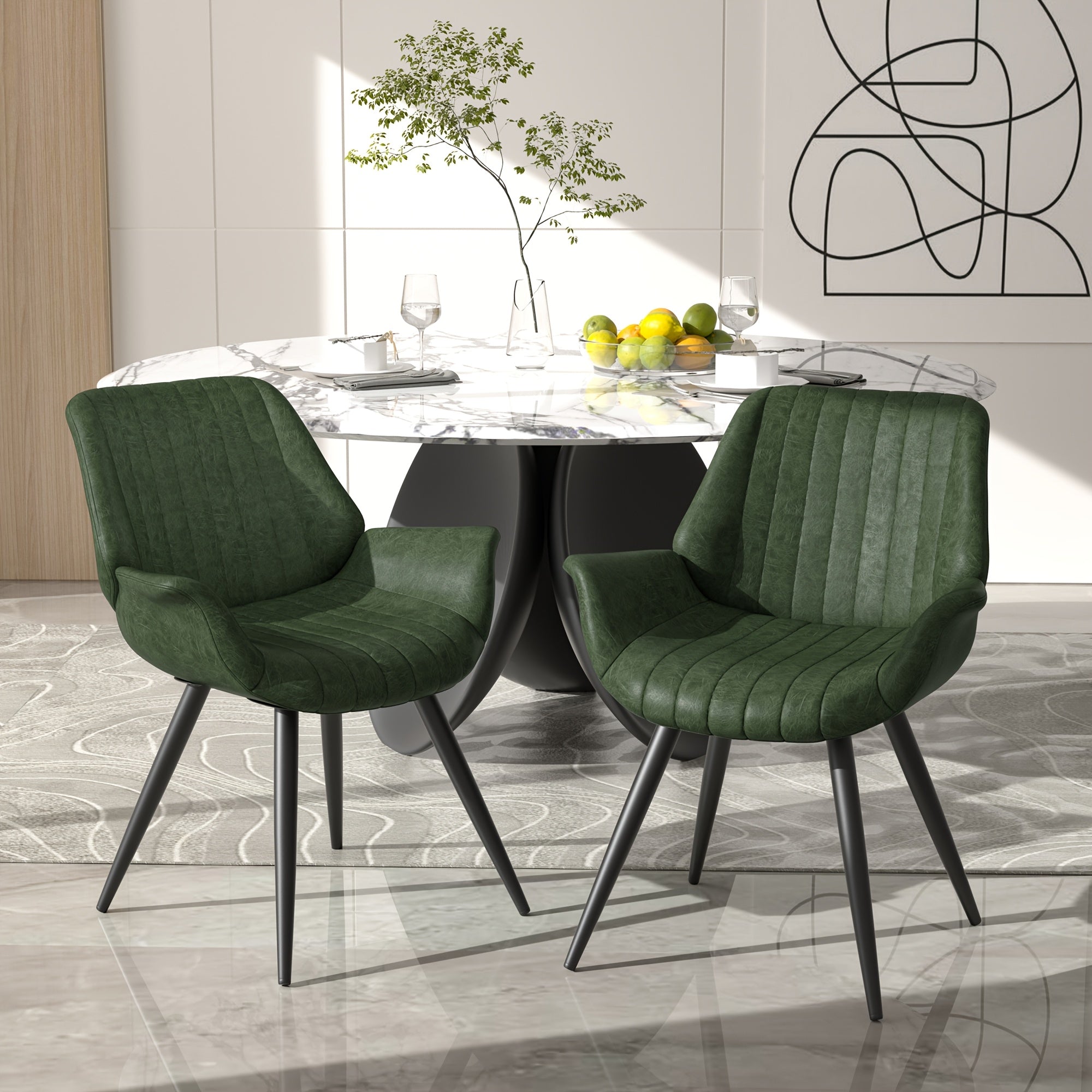 Faux Leather Dining Chairs with Metal Legs - Tear-Resistant, Easy Clean, Solid Back Design for Kitchen & Dining Room