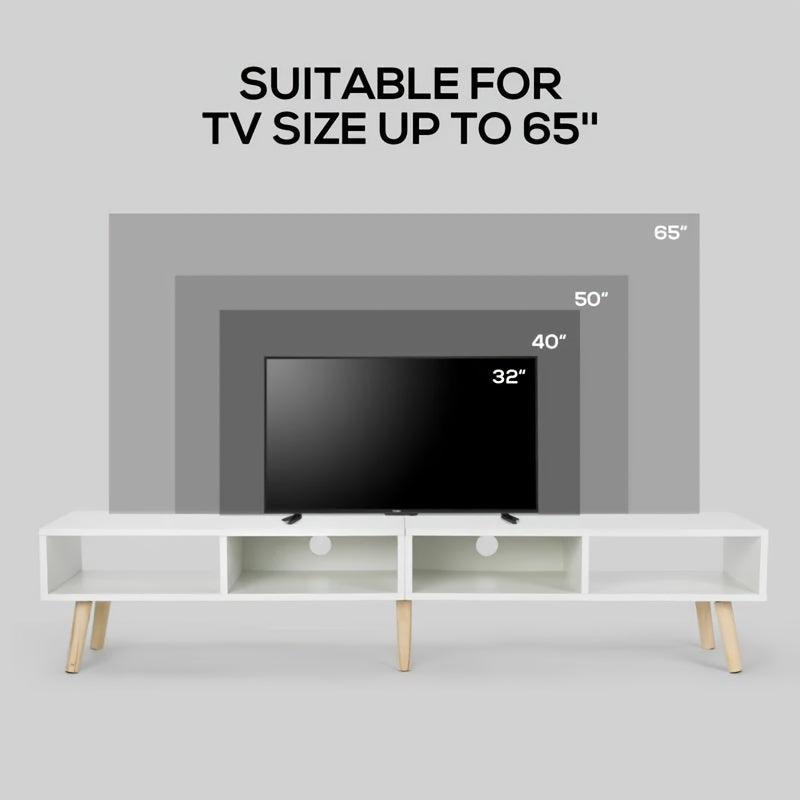 59" Modern Wooden TV Stand, Supports 65" TV, Cable Management, Living Room Television Furniture, Simple and Stylish Media Console, Easy to Assemble, Black and White