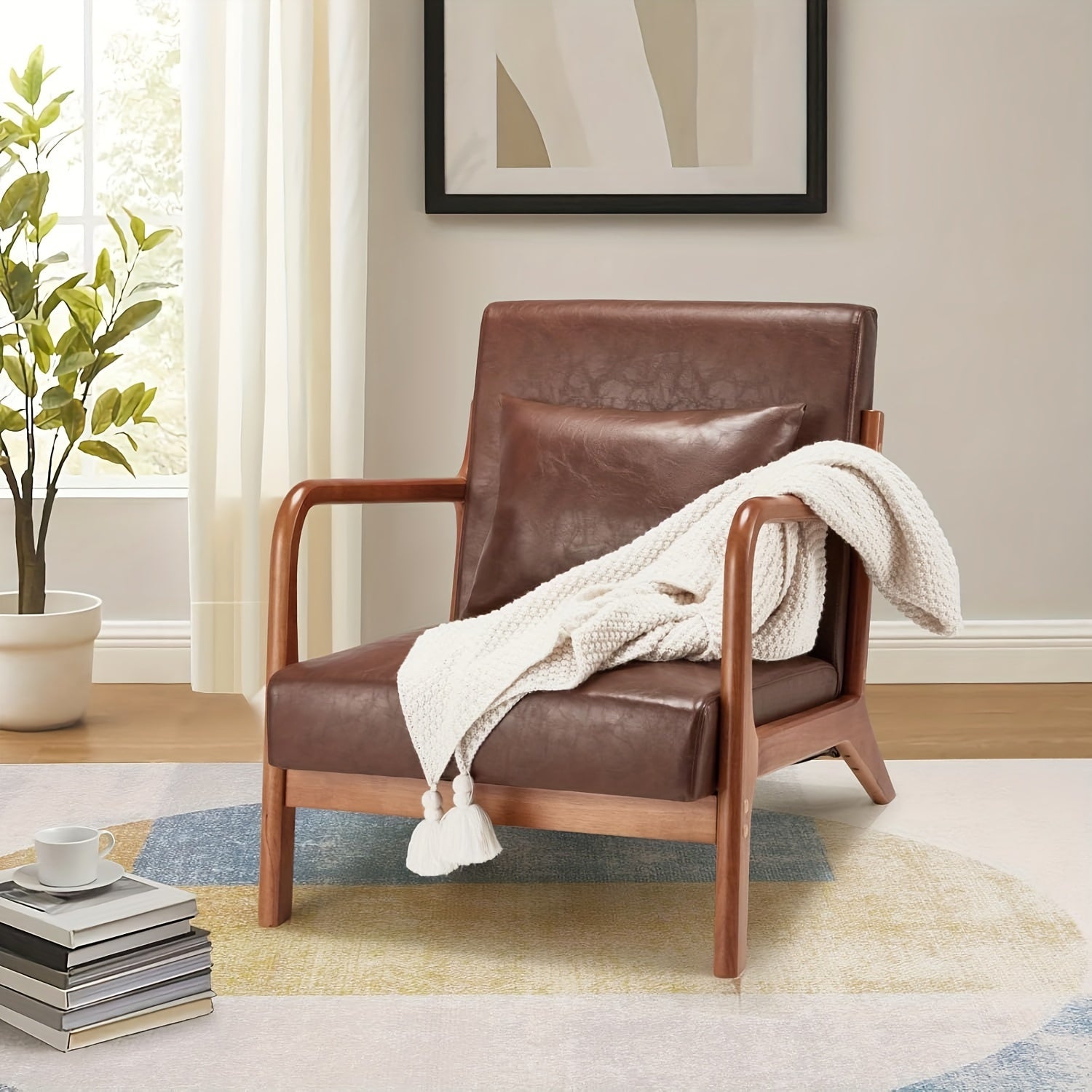 Accent Chair Faux Leather Accent Chairs For Living Room, Mid Century Modern Living Room Bedroom Reading Comfy Lounge Chairs, Small Side Armchair For Bedrooms