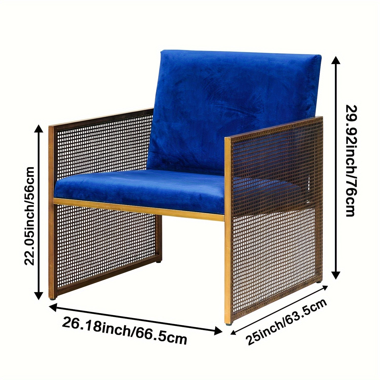 Elegant Blue Velvet Accent Chair with Memory Foam Cushion - Modern Mesh Design, Metal Arms, Solid Back for Living Room & Lounge, Easy to Clean