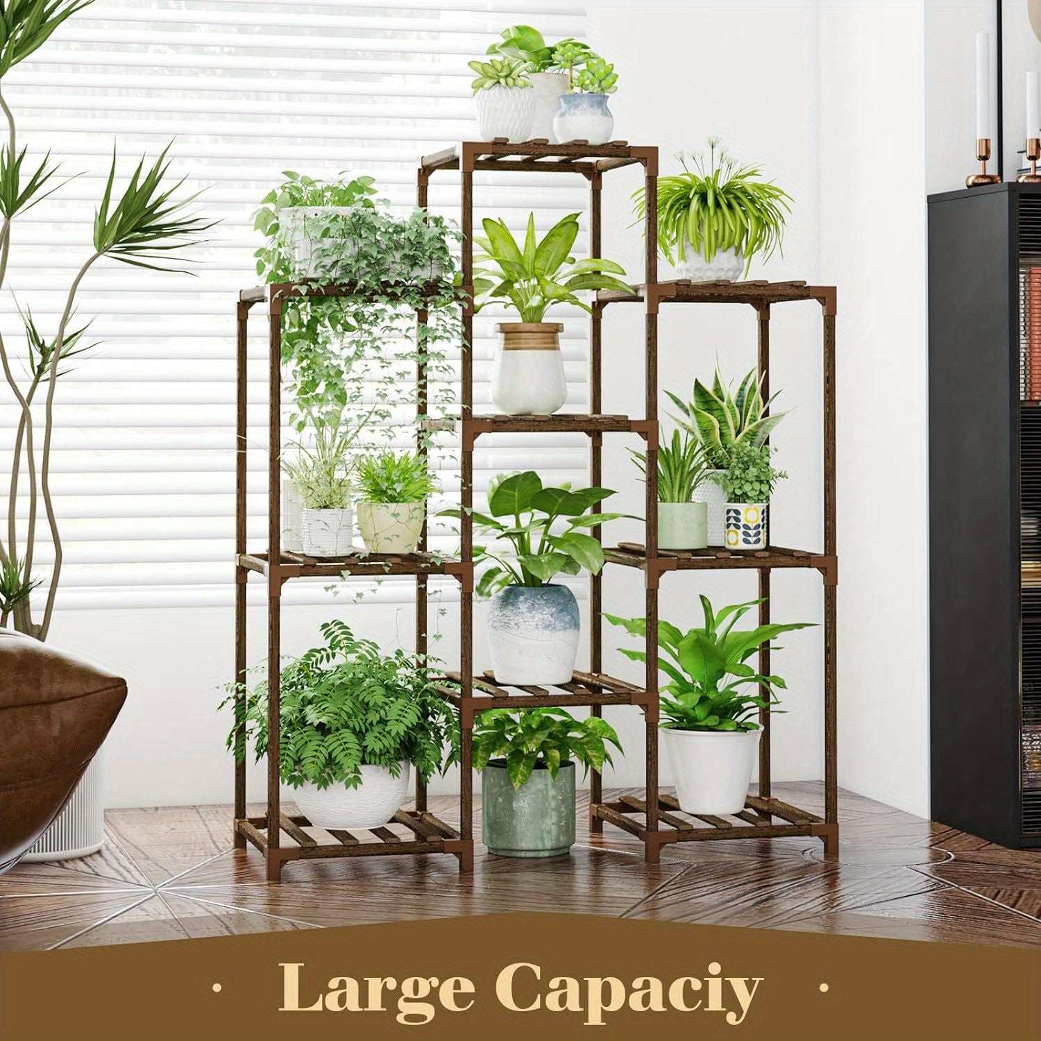 1pc Plant Rack, Indoor Plant Rack, Outdoor Wooden Multi-layer Plant Rack, 3-layer Ladder Plant Rack For 9 Flower Pots, Ideal Home Decoration, Gardening Gifts