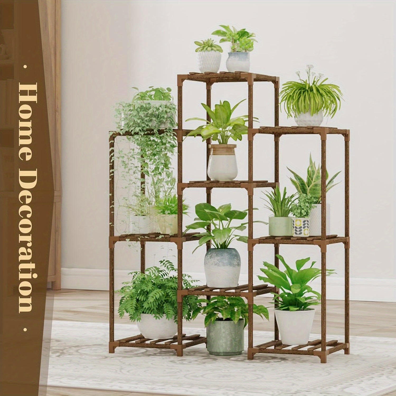 1pc Plant Rack, Indoor Plant Rack, Outdoor Wooden Multi-layer Plant Rack, 3-layer Ladder Plant Rack For 9 Flower Pots, Ideal Home Decoration, Gardening Gifts