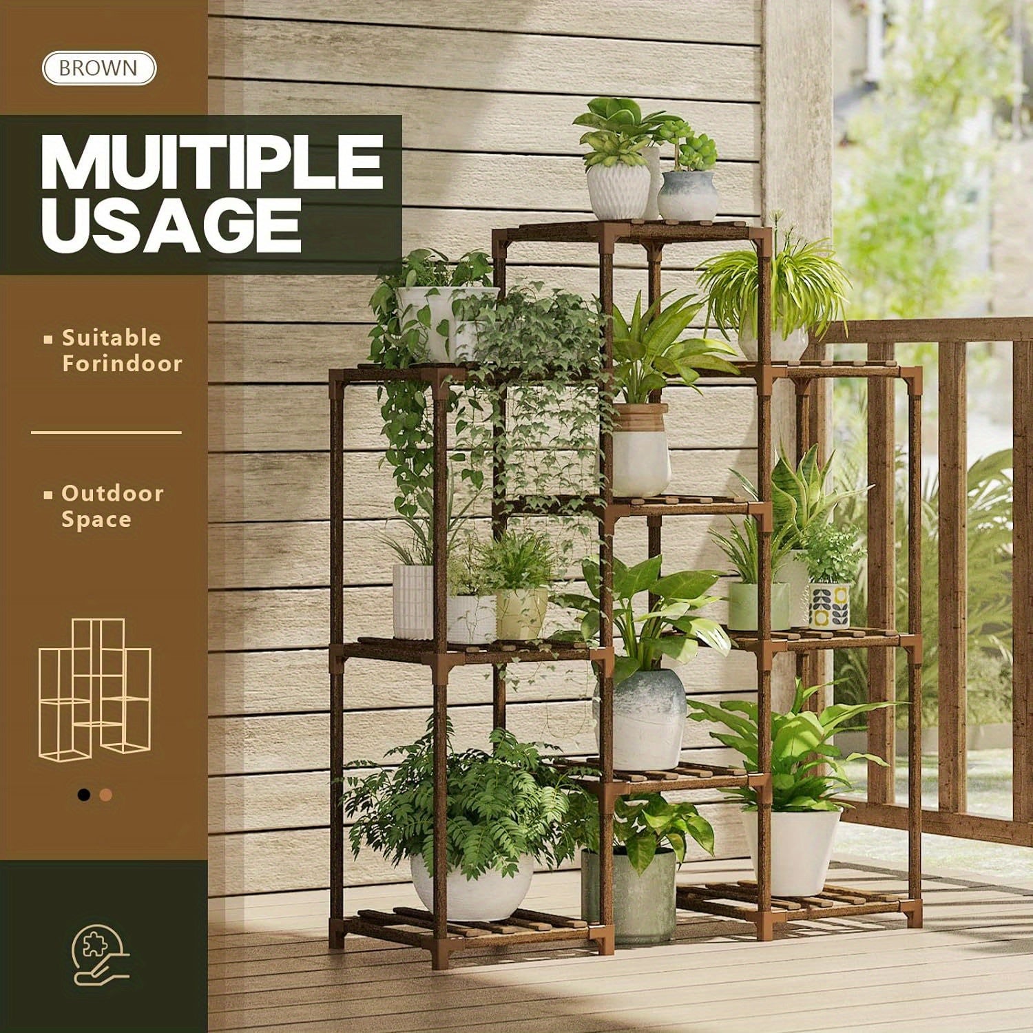 1pc Plant Rack, Indoor Plant Rack, Outdoor Wooden Multi-layer Plant Rack, 3-layer Ladder Plant Rack For 9 Flower Pots, Ideal Home Decoration, Gardening Gifts