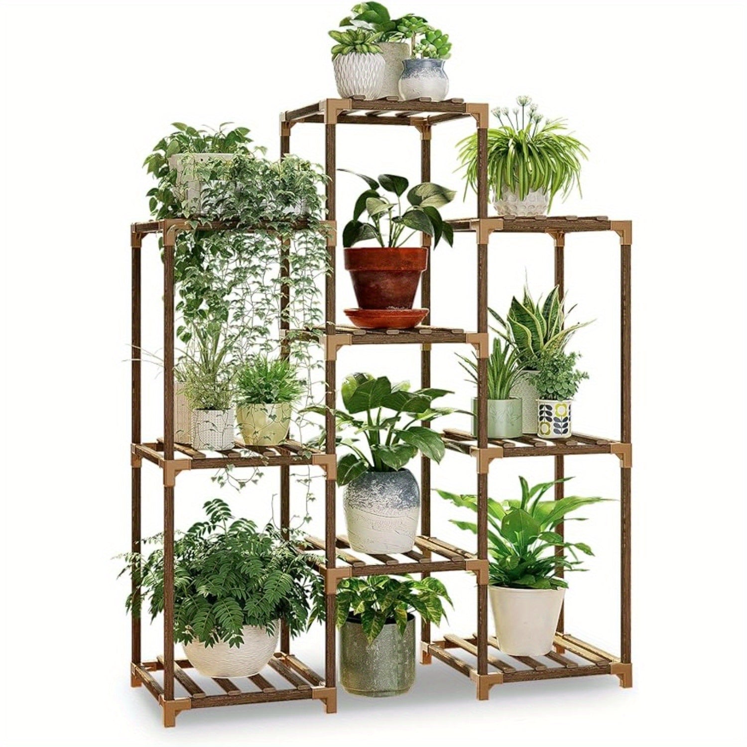 1pc Plant Rack, Indoor Plant Rack, Outdoor Wooden Multi-layer Plant Rack, 3-layer Ladder Plant Rack For 9 Flower Pots, Ideal Home Decoration, Gardening Gifts