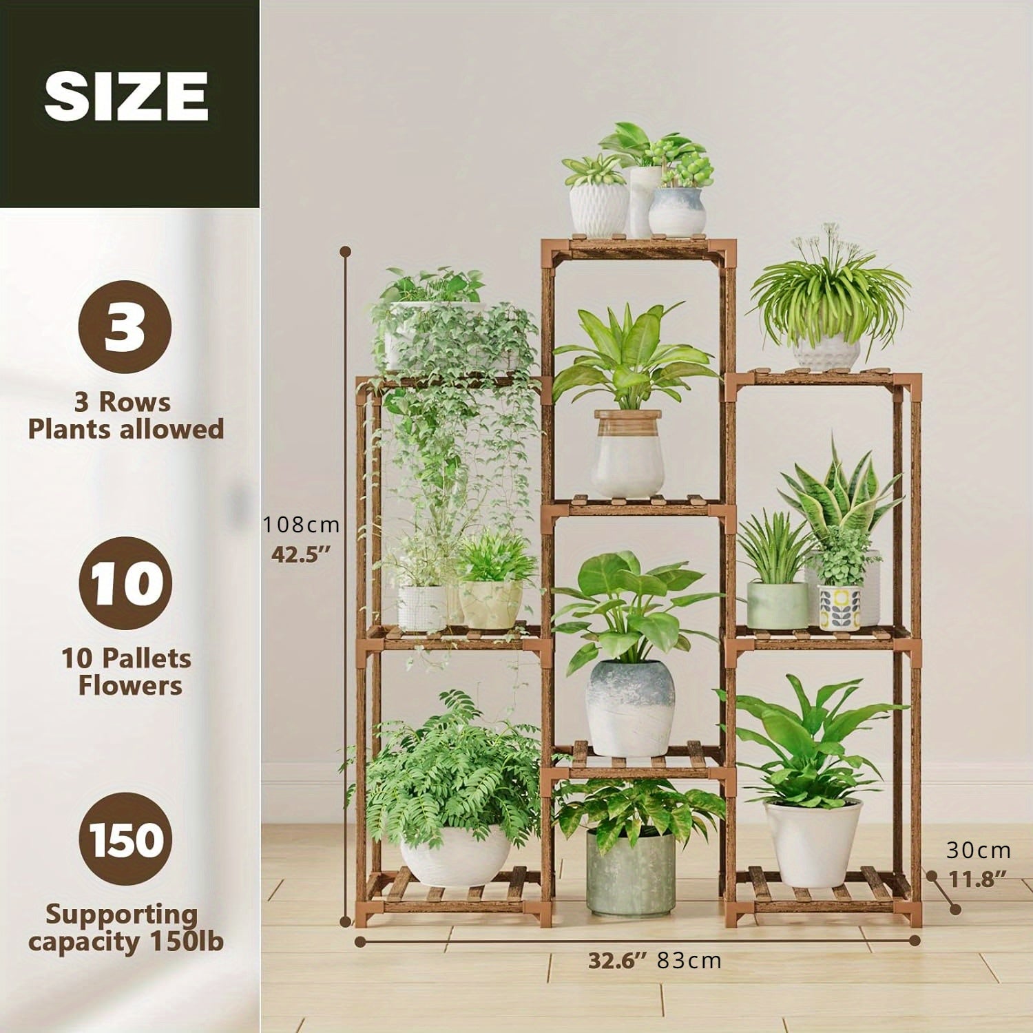 1pc Plant Rack, Indoor Plant Rack, Outdoor Wooden Multi-layer Plant Rack, 3-layer Ladder Plant Rack For 9 Flower Pots, Ideal Home Decoration, Gardening Gifts