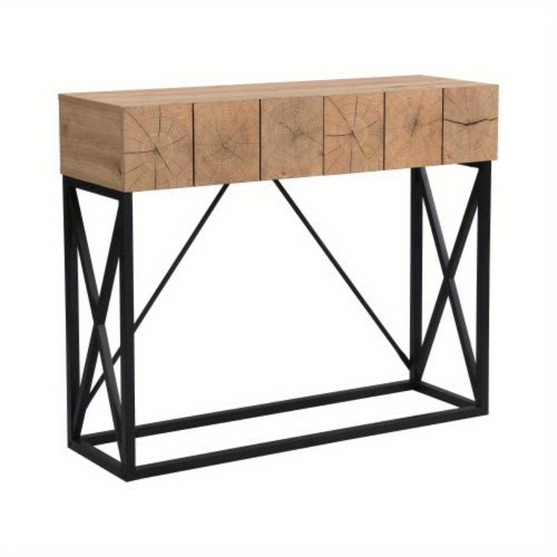 1pc 43.31'' Luxury Wood Sofa Table, Industrial Console Table For Entryway, Hallway Tables With Two Drawers For Living Room