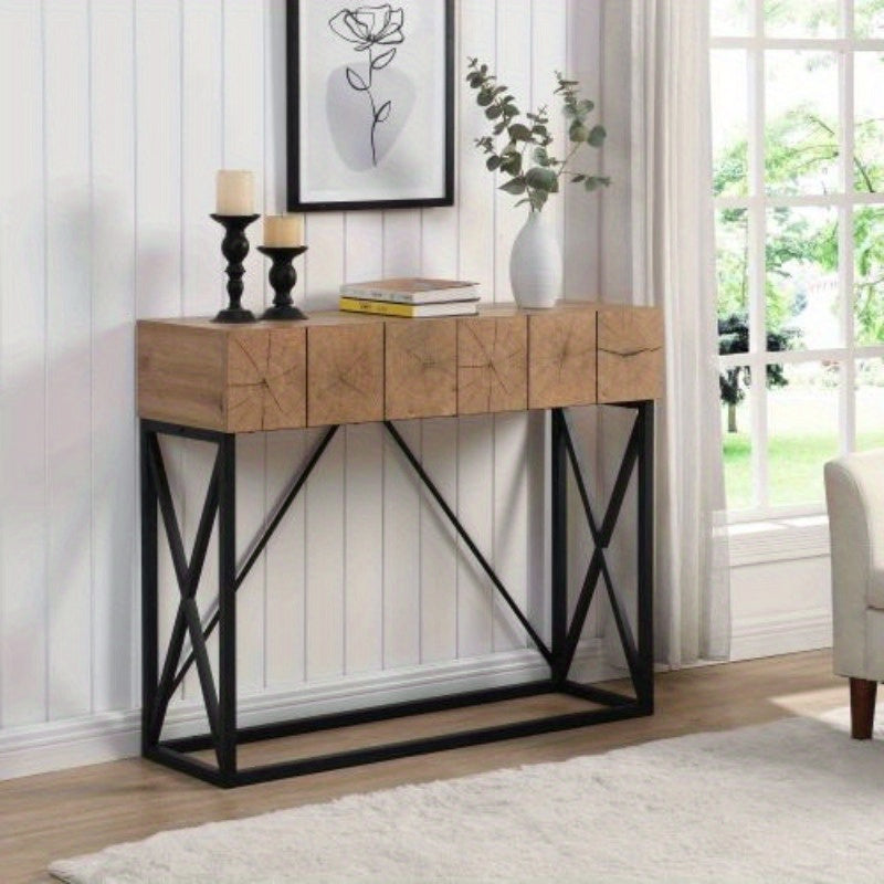 1pc 43.31'' Luxury Wood Sofa Table, Industrial Console Table For Entryway, Hallway Tables With Two Drawers For Living Room