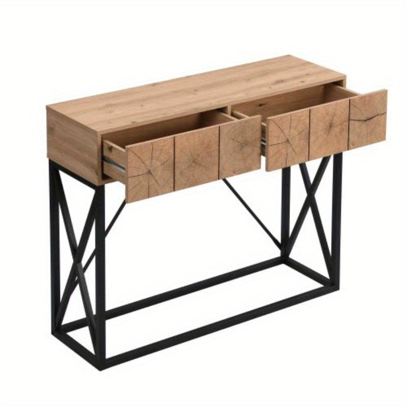 1pc 43.31'' Luxury Wood Sofa Table, Industrial Console Table For Entryway, Hallway Tables With Two Drawers For Living Room