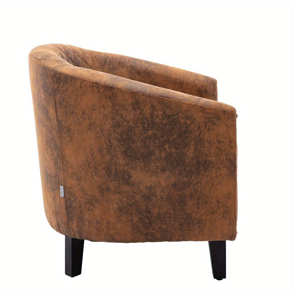 Accent Barrel Chair Living Room Chair with Nailheads and Solid Wood Legs  Light  Coffee Microfiber Fabric