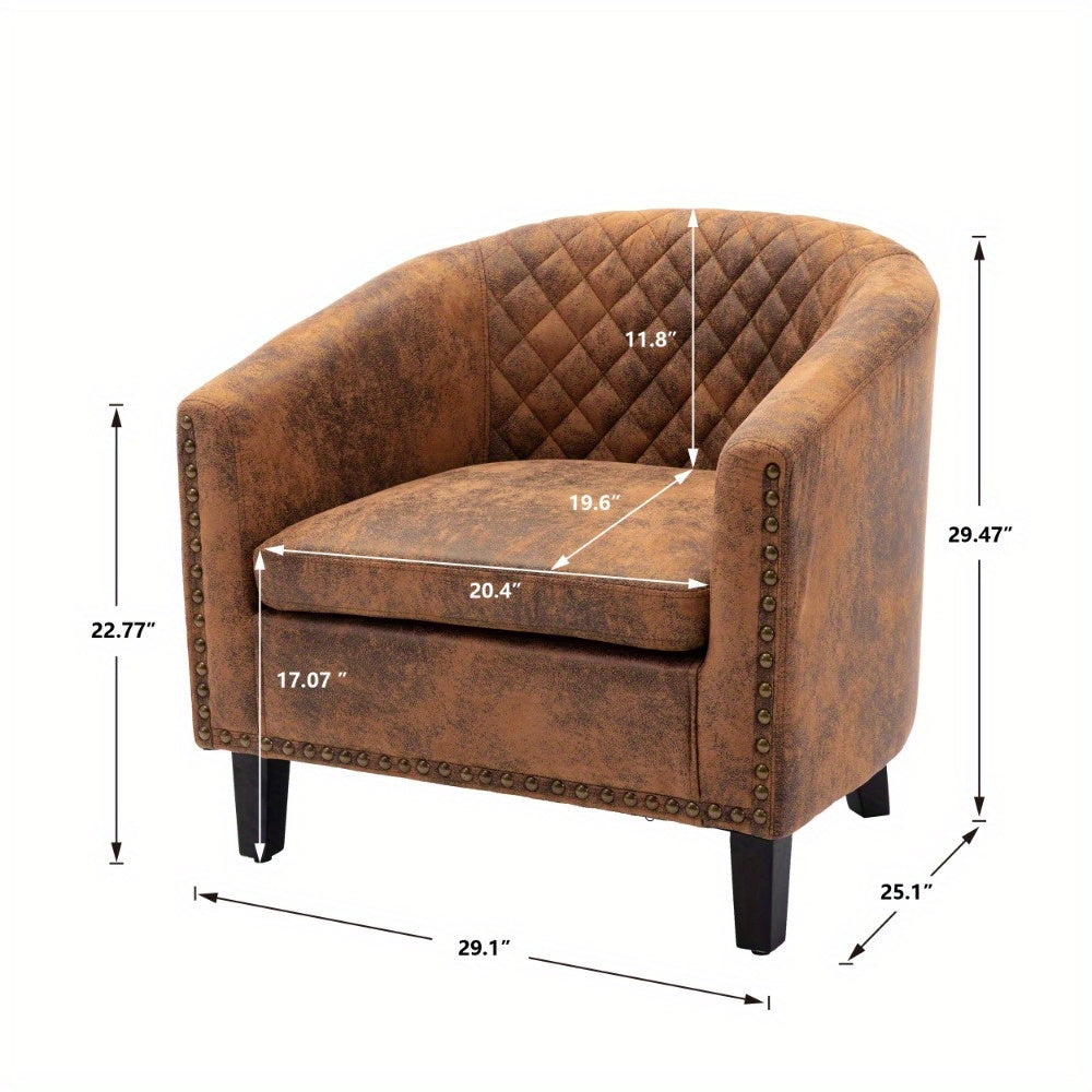 Accent Barrel Chair Living Room Chair with Nailheads and Solid Wood Legs  Light  Coffee Microfiber Fabric