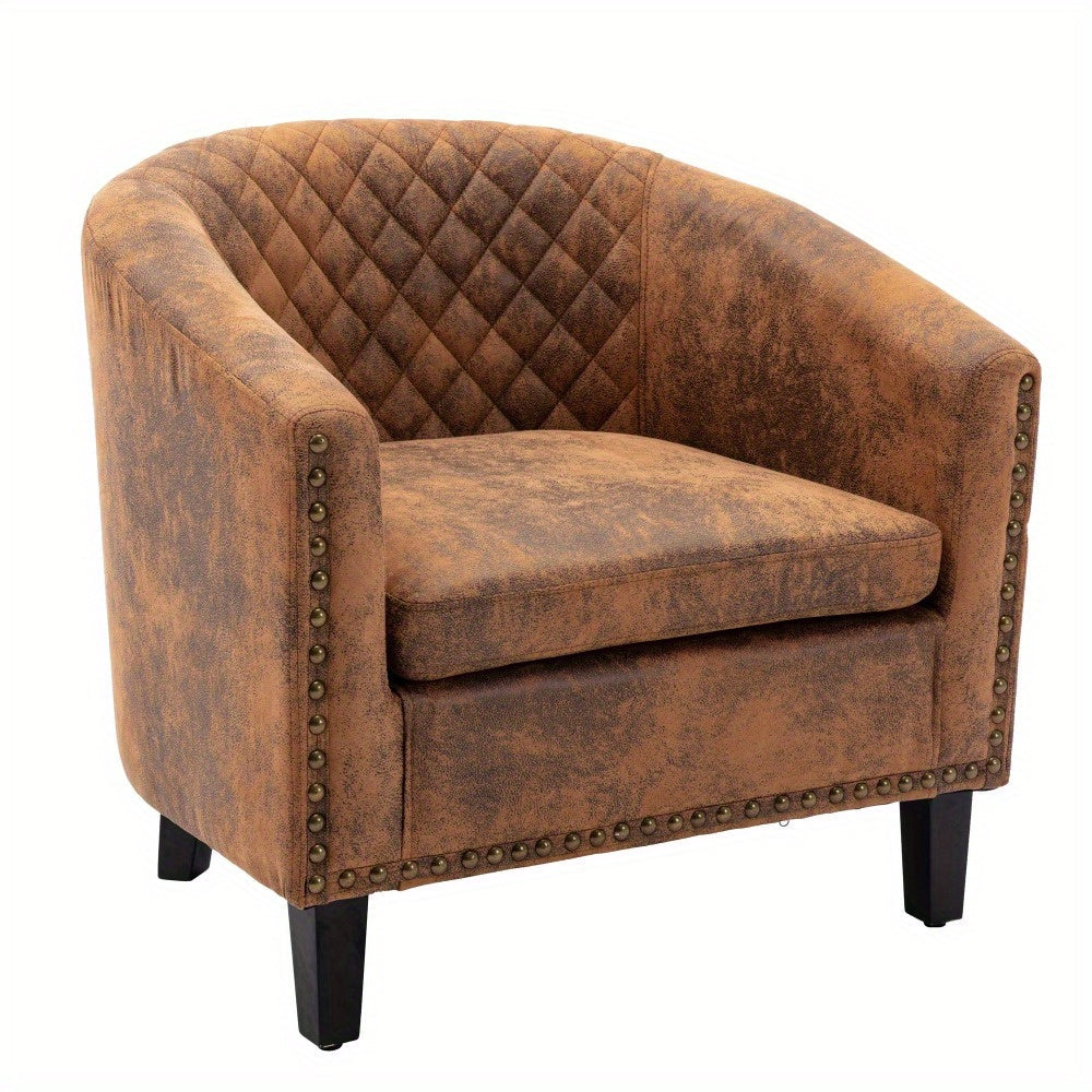 Accent Barrel Chair Living Room Chair with Nailheads and Solid Wood Legs  Light  Coffee Microfiber Fabric