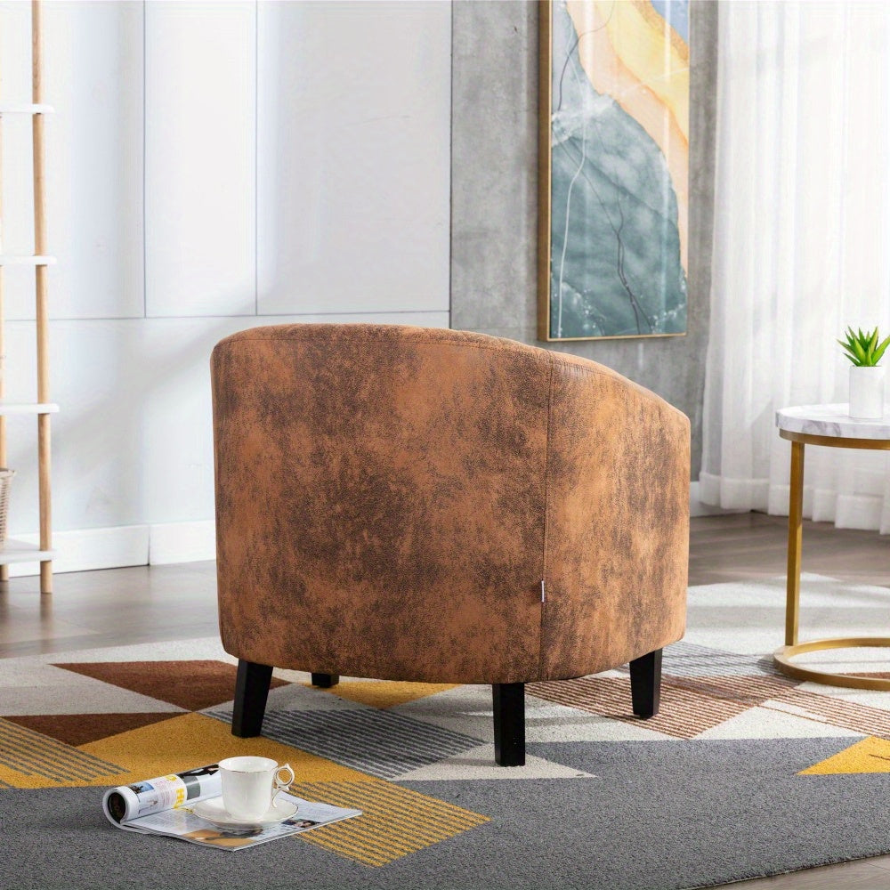 Accent Barrel Chair Living Room Chair with Nailheads and Solid Wood Legs  Light  Coffee Microfiber Fabric