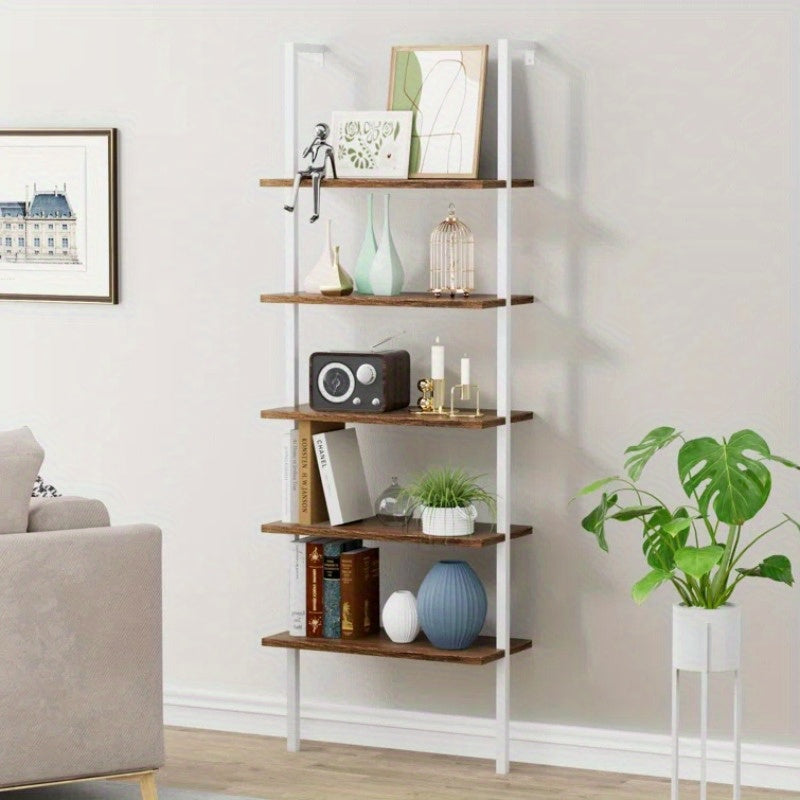 Bookshelf 5 Tier Tall Bookcase Shelf Book Case Wood Industrial Rustic Standing Bookshelves with Storage Hooks Modern