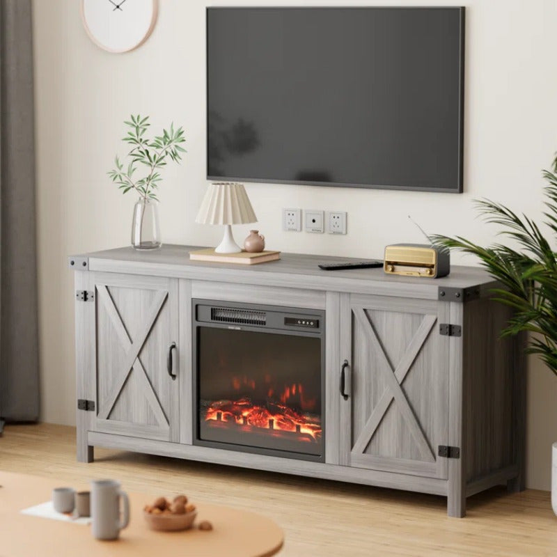 Spacious 65" TV Stand with Electric Fireplace - Wooden, Flat-Door Design for Easy Access & Storage