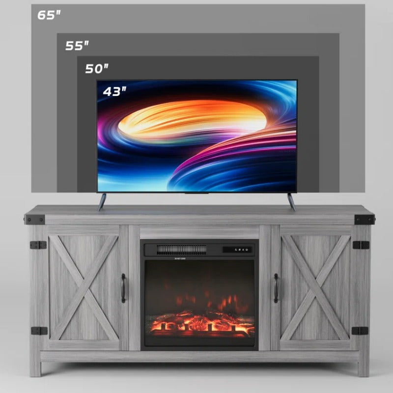 Spacious 65" TV Stand with Electric Fireplace - Wooden, Flat-Door Design for Easy Access & Storage