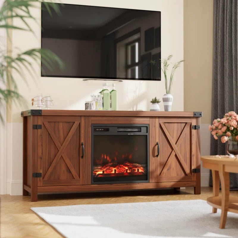 Spacious 65" TV Stand with Electric Fireplace - Wooden, Flat-Door Design for Easy Access & Storage