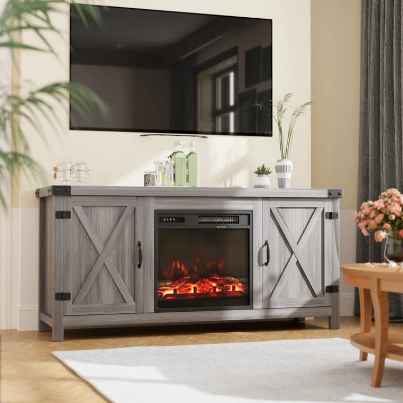 Spacious 65" TV Stand with Electric Fireplace - Wooden, Flat-Door Design for Easy Access & Storage