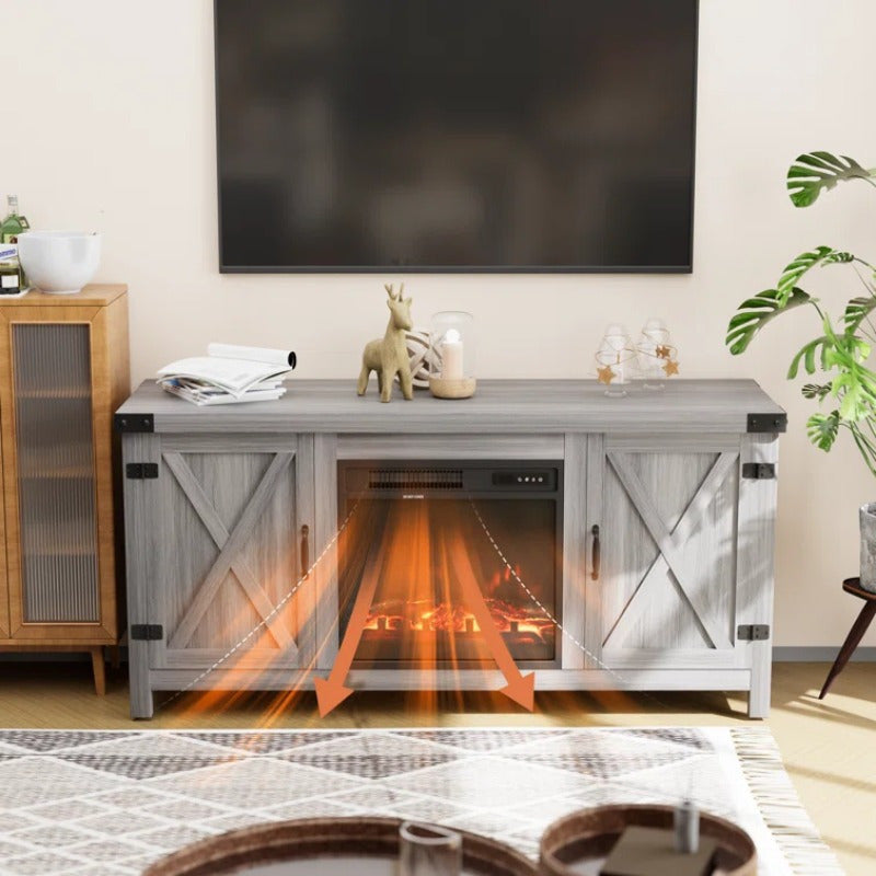 Spacious 65" TV Stand with Electric Fireplace - Wooden, Flat-Door Design for Easy Access & Storage