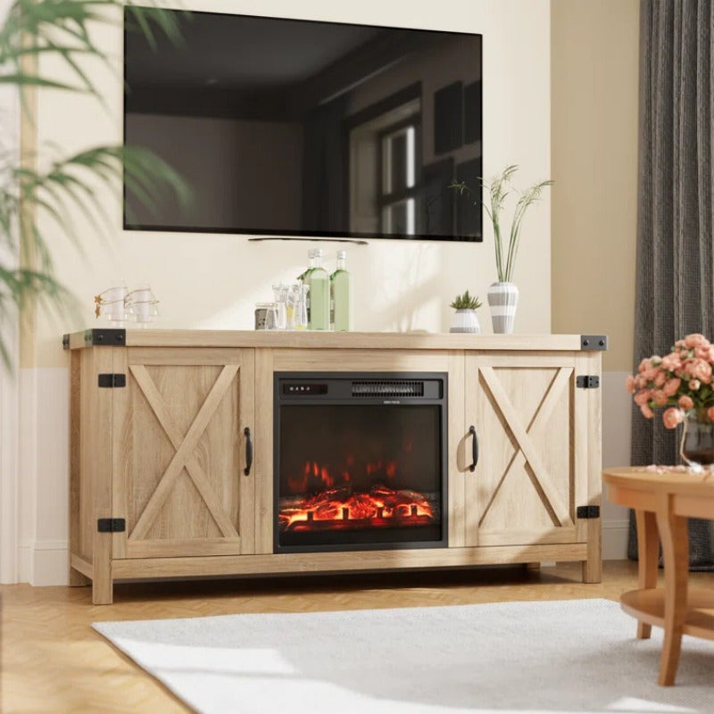 Spacious 65" TV Stand with Electric Fireplace - Wooden, Flat-Door Design for Easy Access & Storage