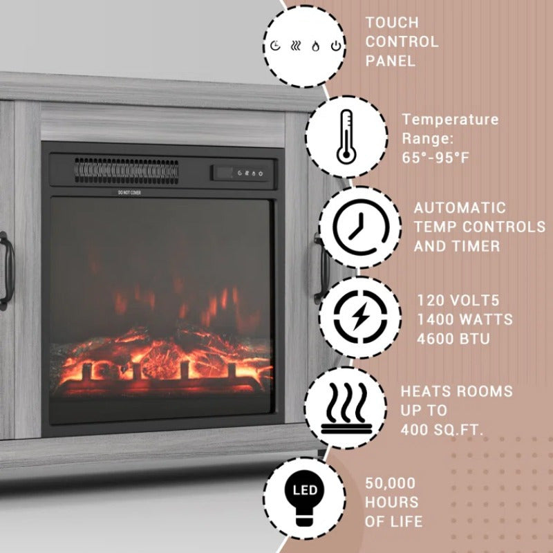 Spacious 65" TV Stand with Electric Fireplace - Wooden, Flat-Door Design for Easy Access & Storage