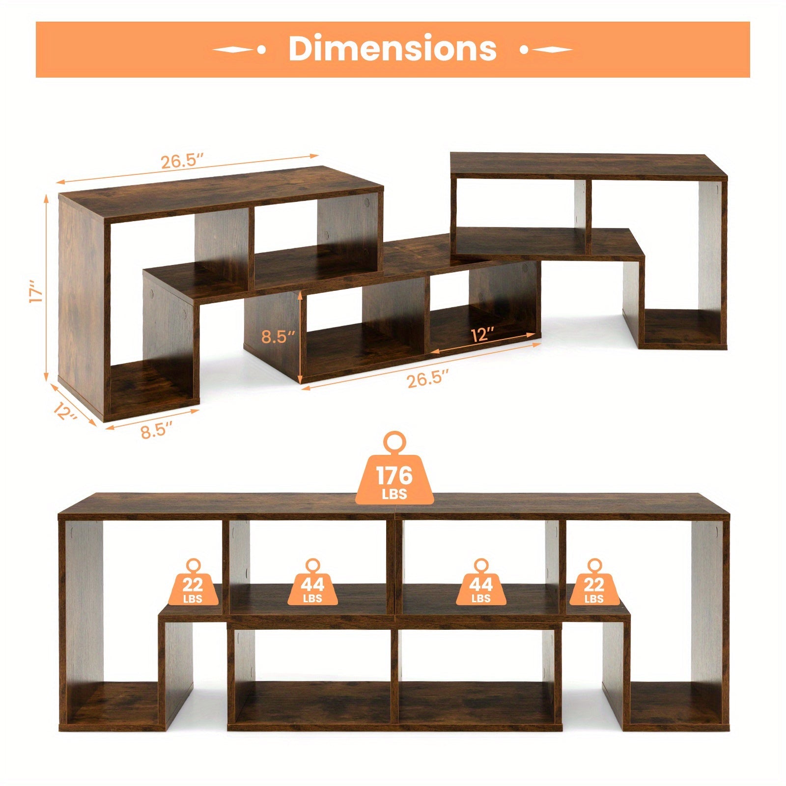 3 Pieces TV Console Stand Modern Entertainment Center Storage Bookcase Brown