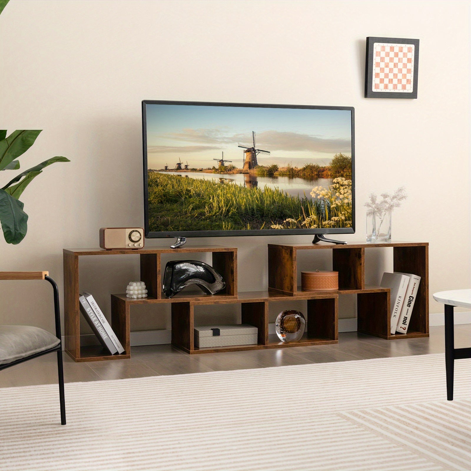 3 Pieces TV Console Stand Modern Entertainment Center Storage Bookcase Brown